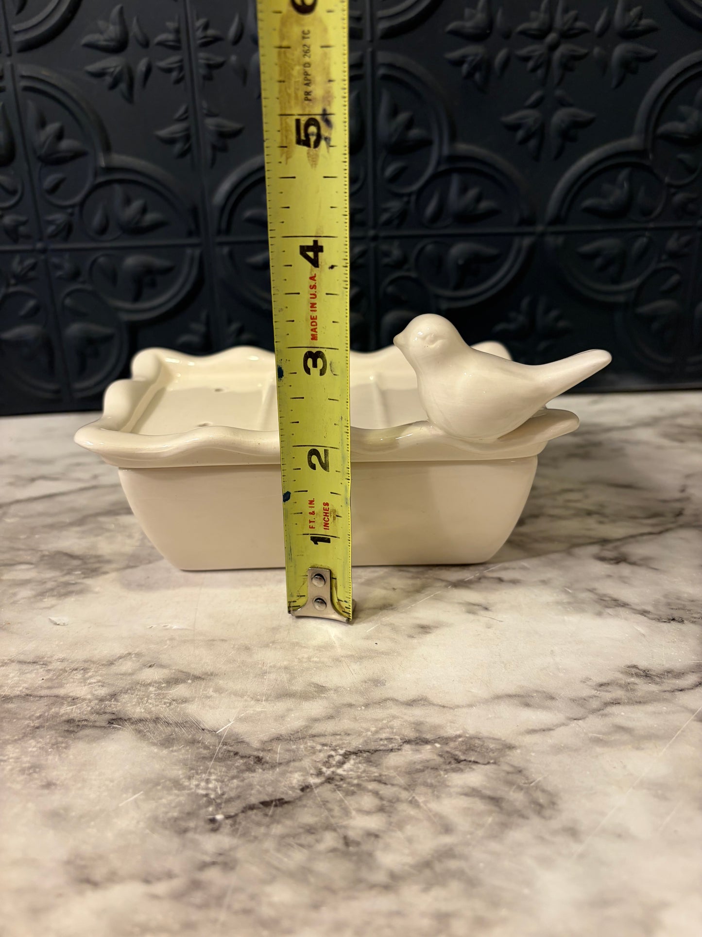 White Ceramic Soap Dish with Bird