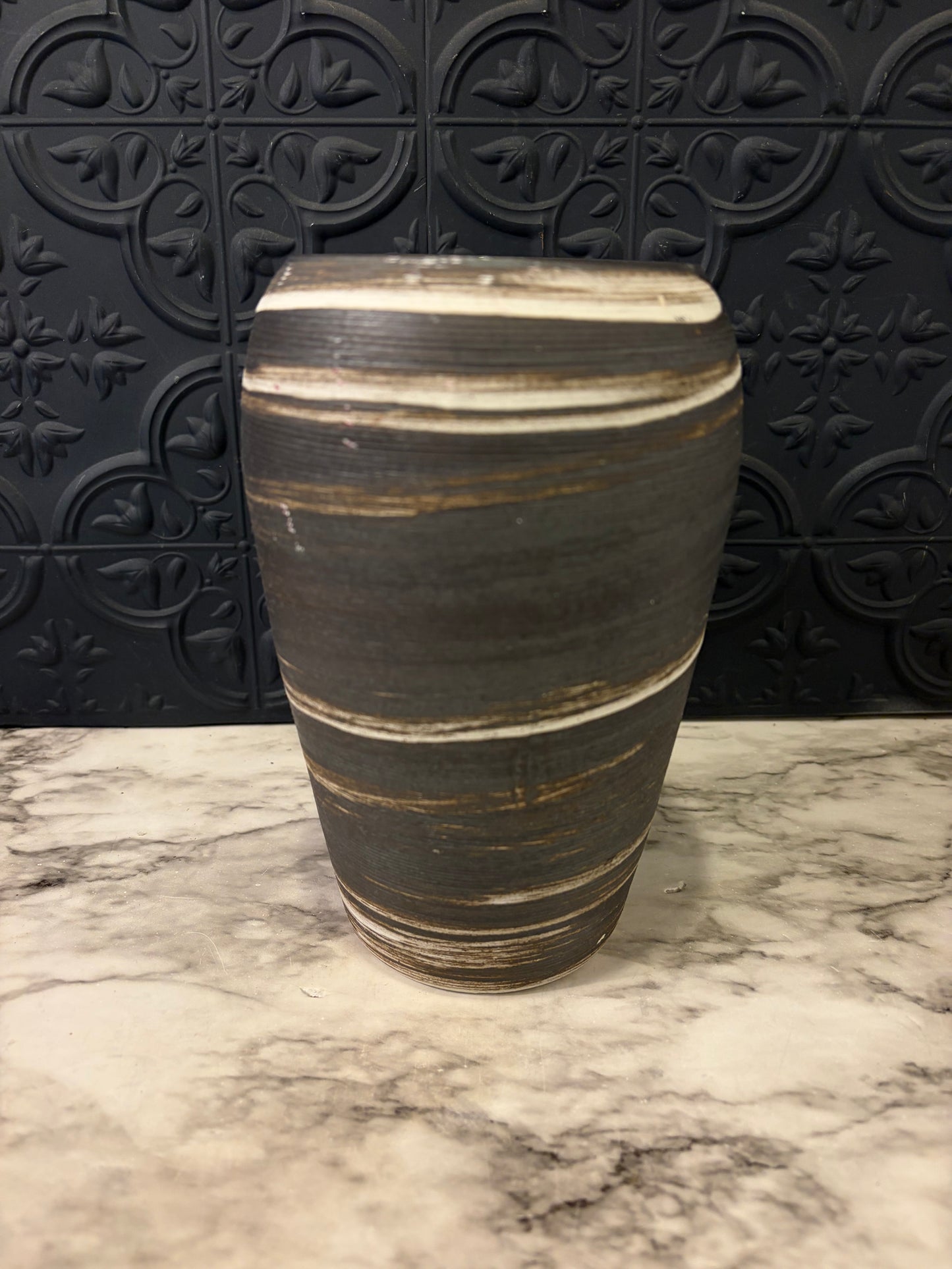Brown and White Striated Vase