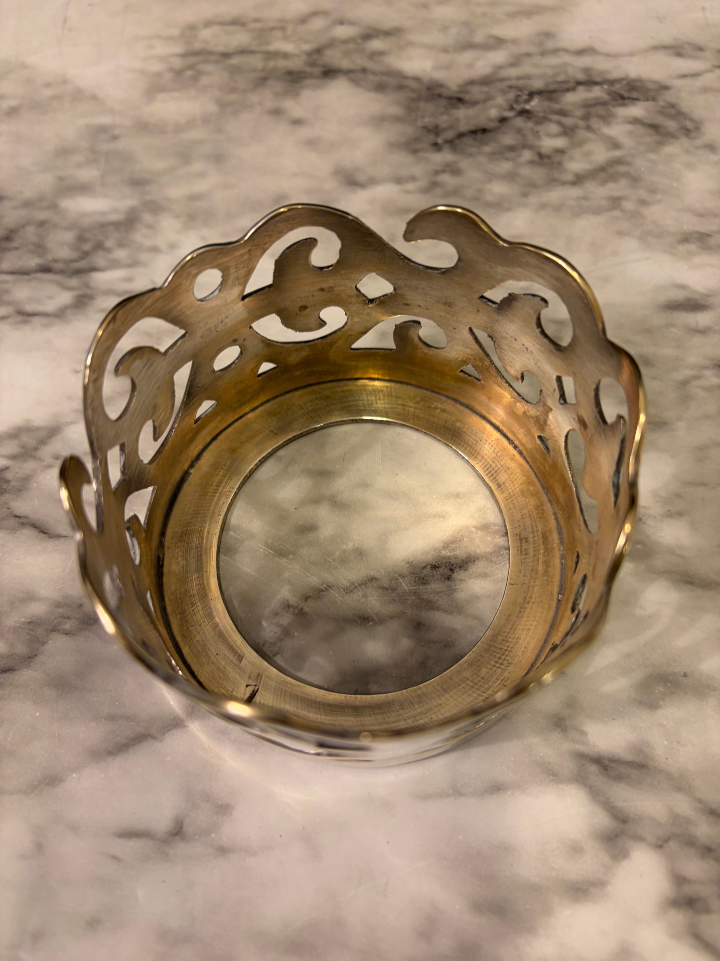 Silver Plate Pillar Candle Holder with Cutout
