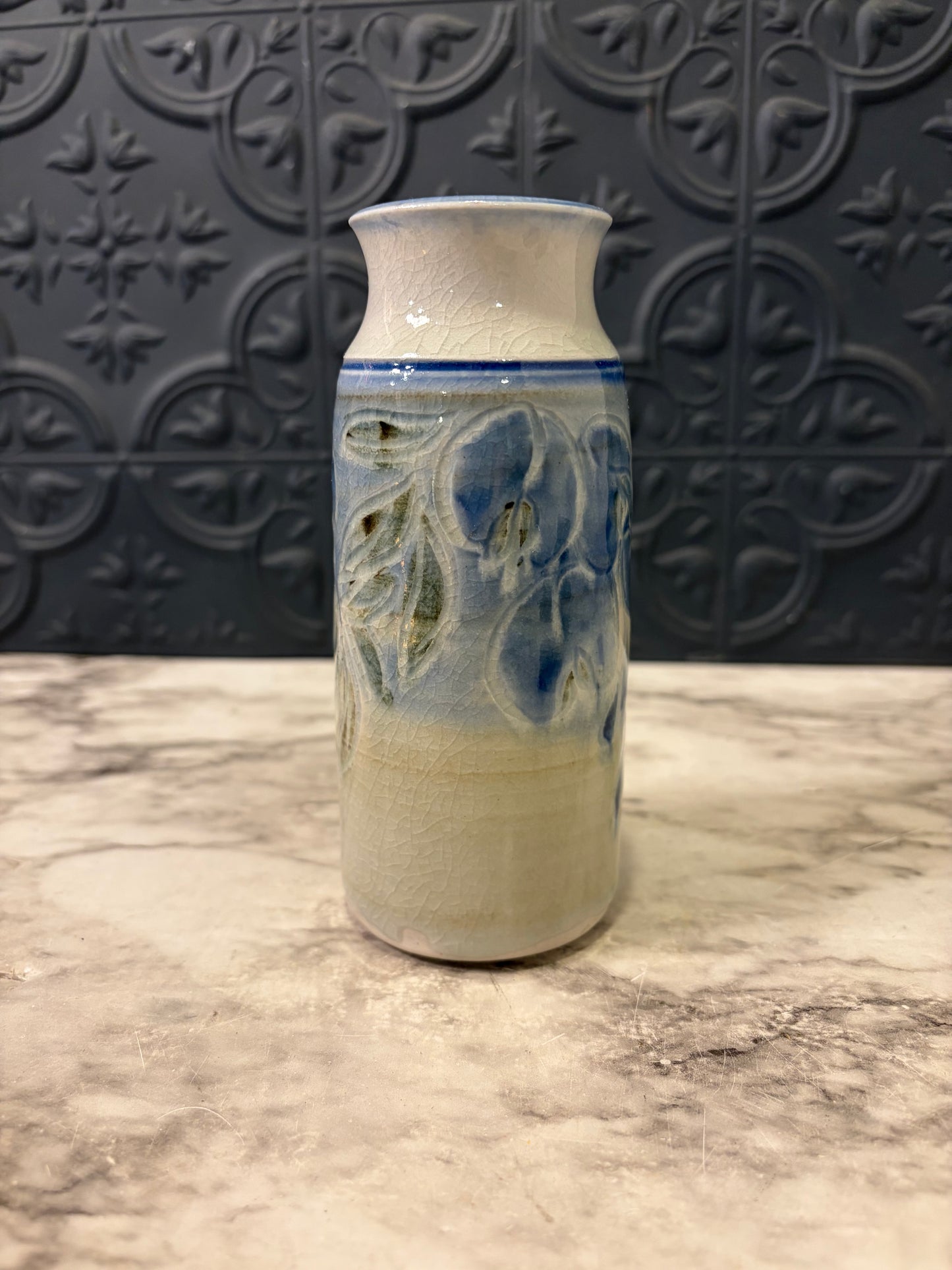 5.5 Stoneware Blue and Grey Bud Vase