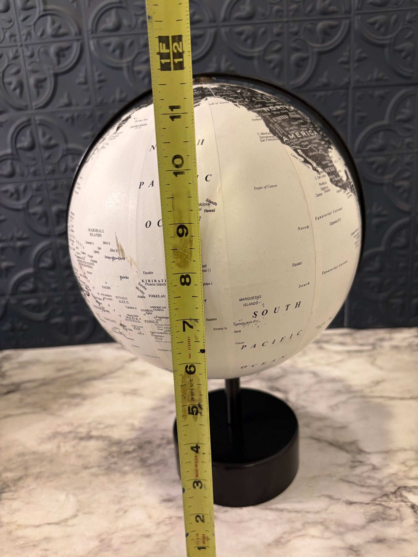 Black and White Globe on Black Base