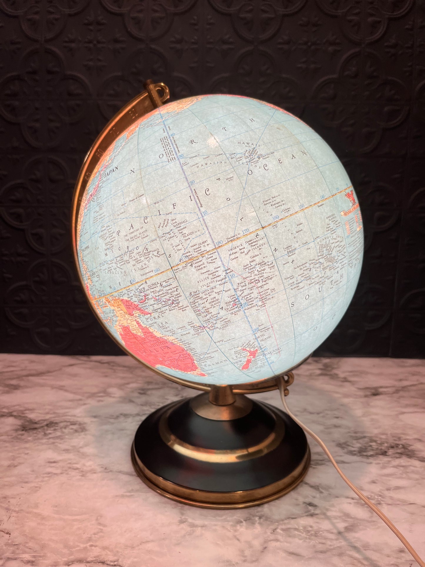 Vintage Illuminated Globe 10"