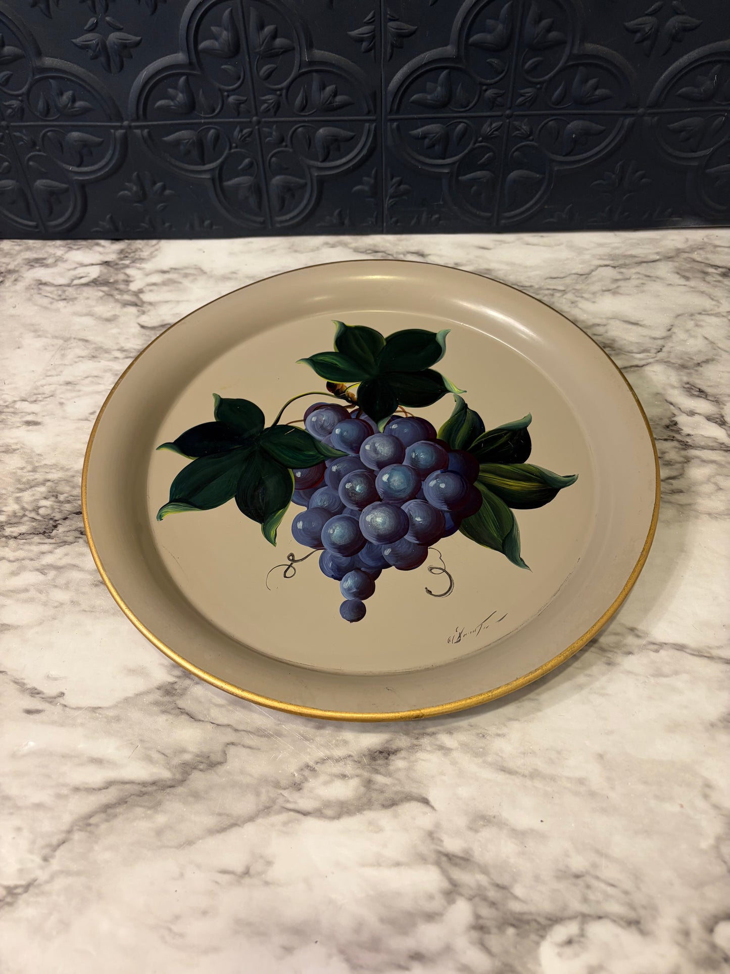 Hand Painted Tray with Grapes