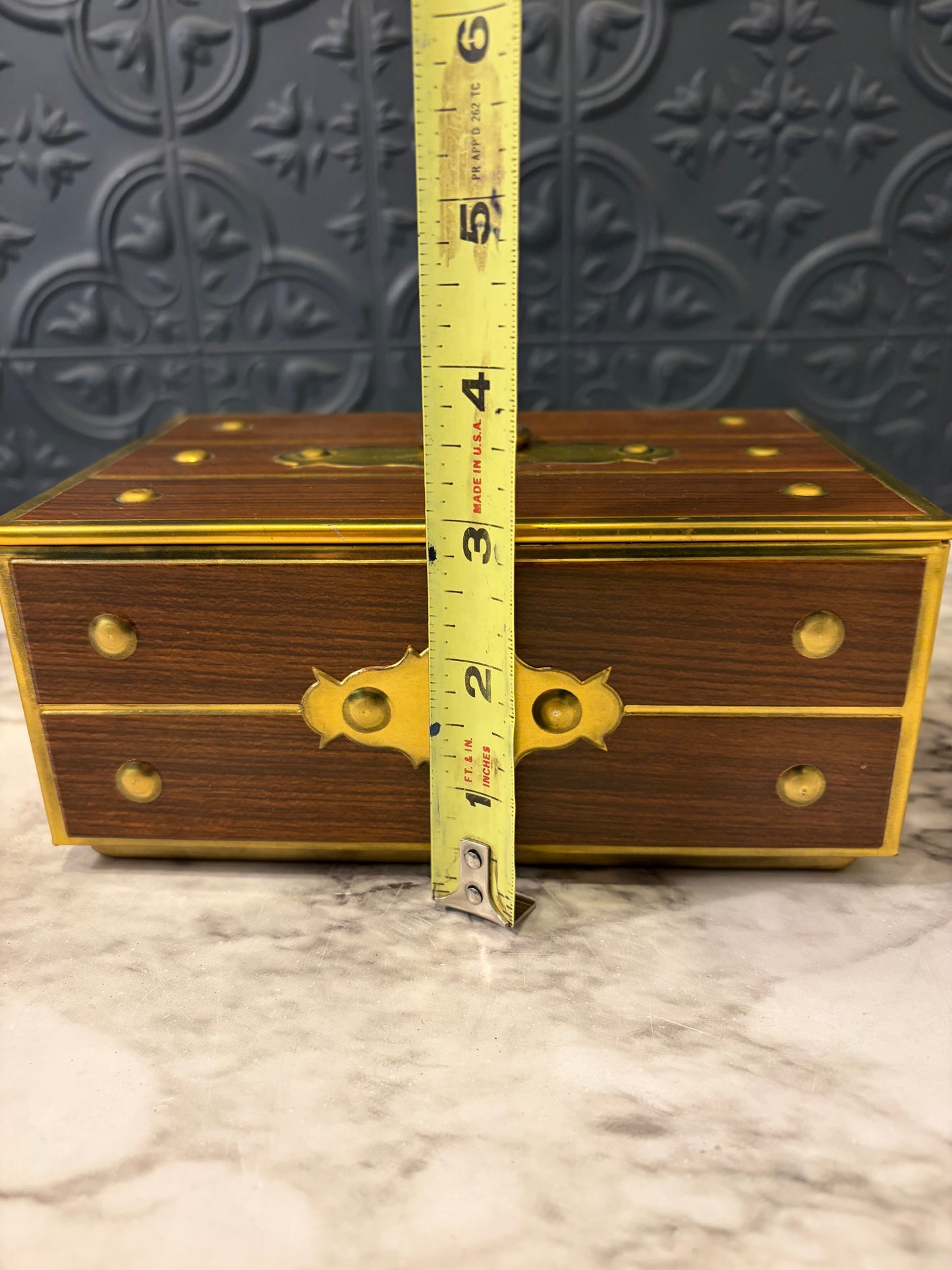 Tin Faux Wood Treasure Box