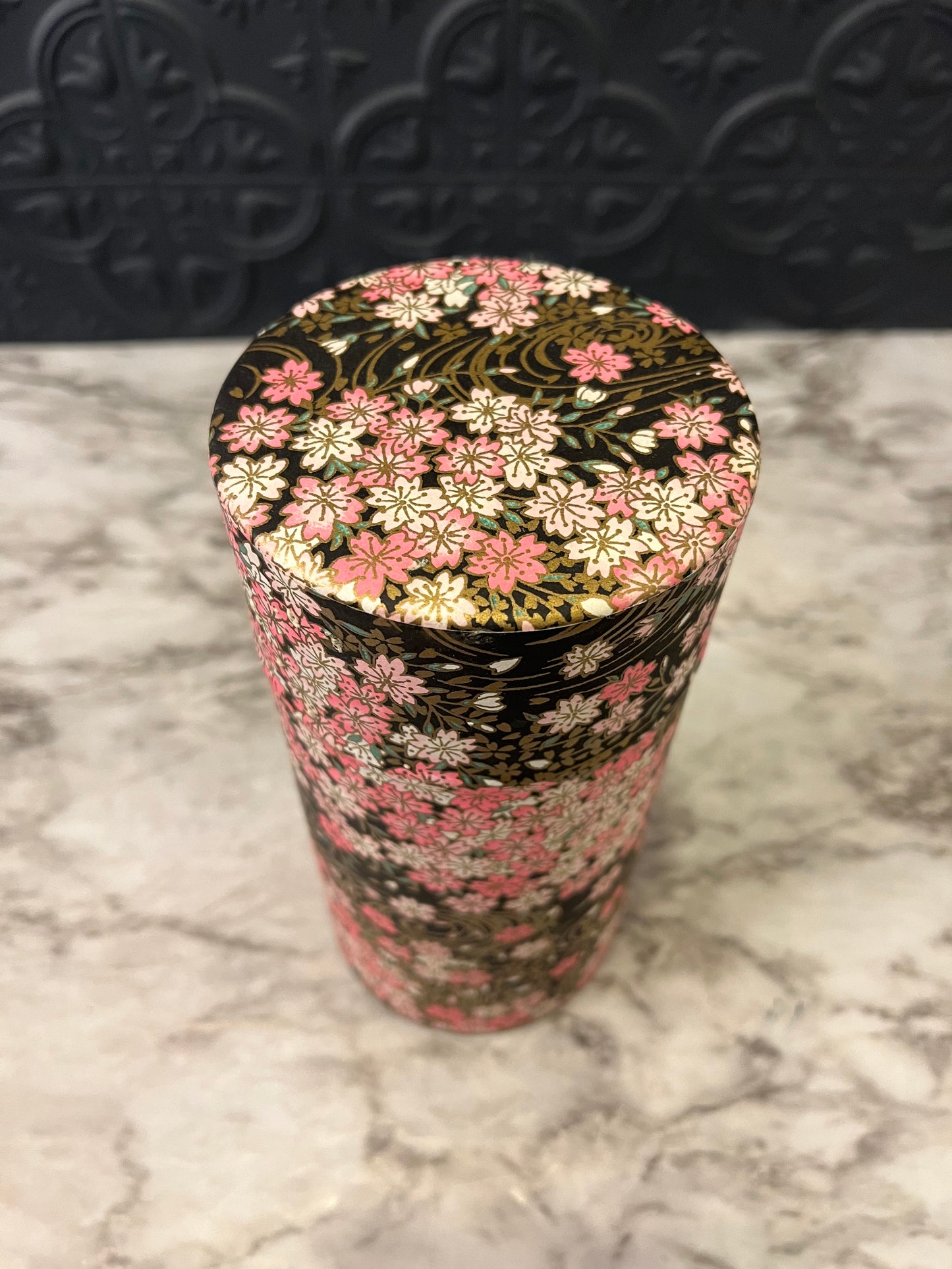 Pink and Black Floral Tea Canister