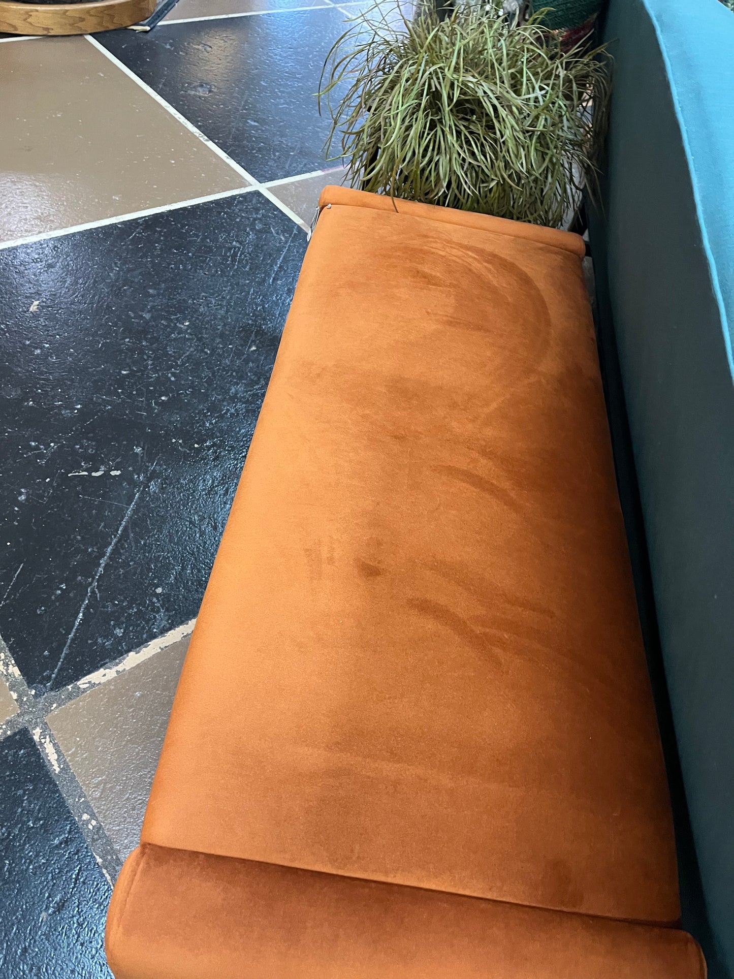 Orange Velvet Bench