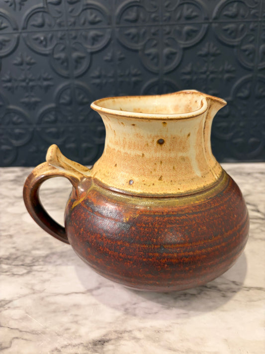 Pottery Pitcher Cream and Red