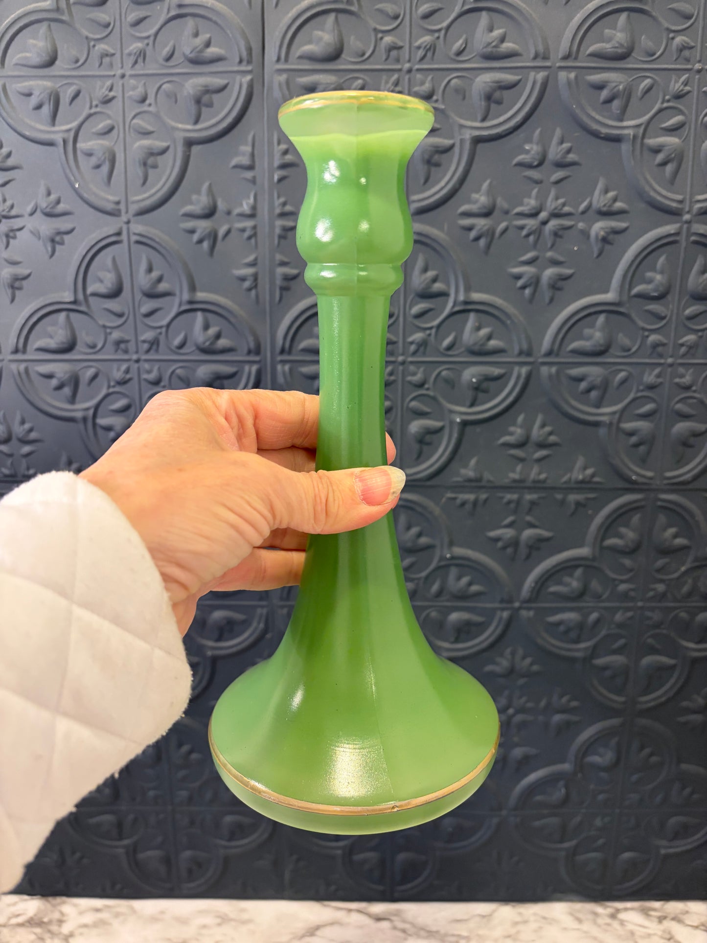 Jade Green Candle Holder 9"