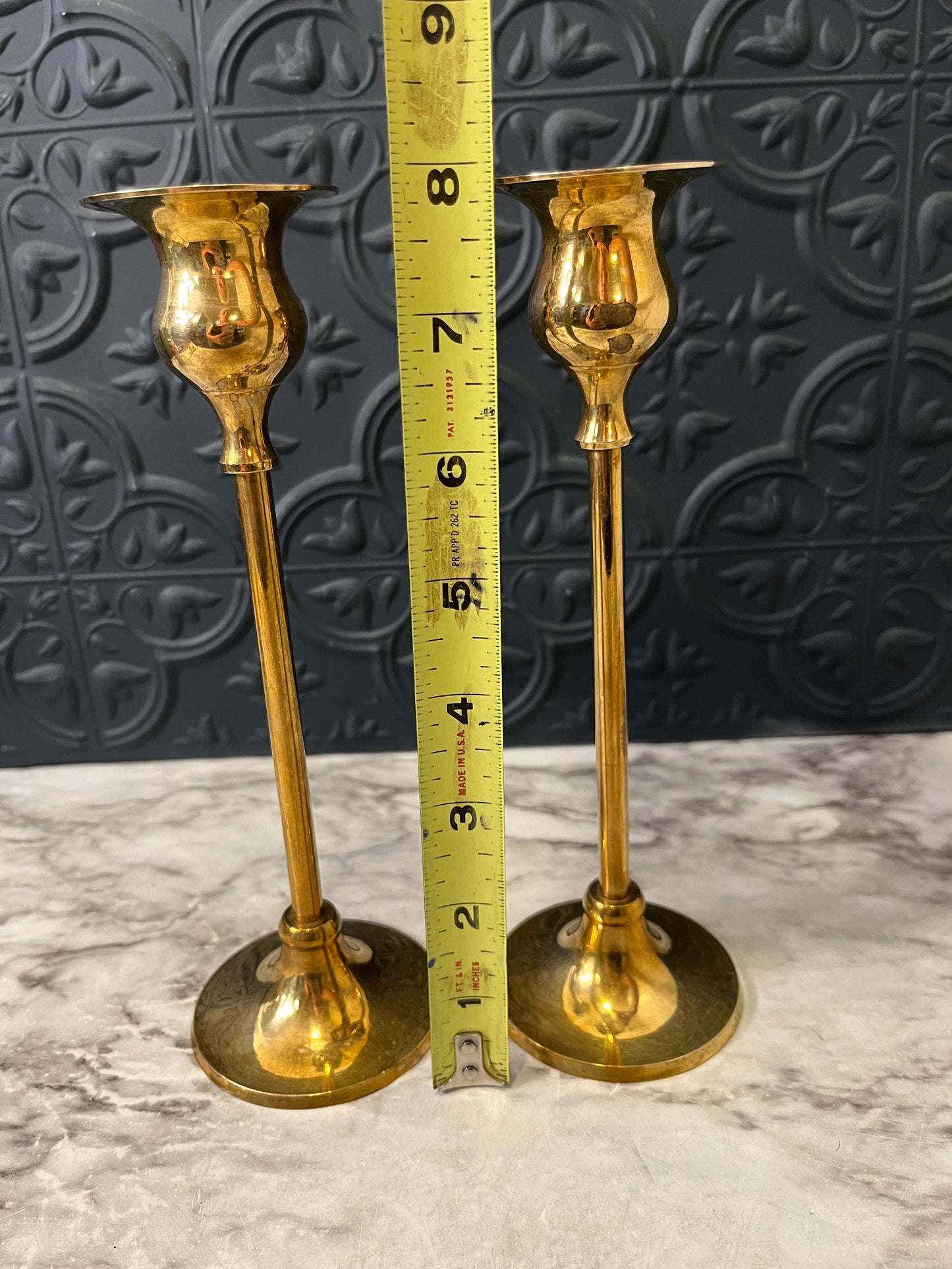 Set of 2 Brass Candle Holders Bell Shape  8"