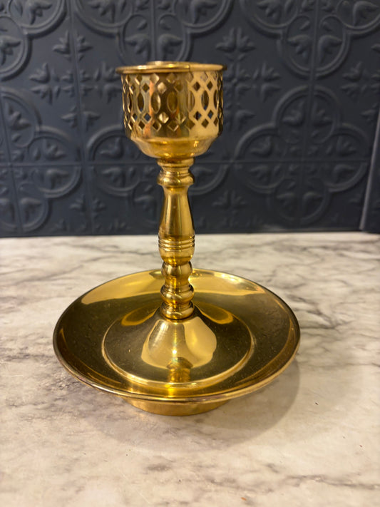 Brass Candle Holder with Decorative Cutout Cup