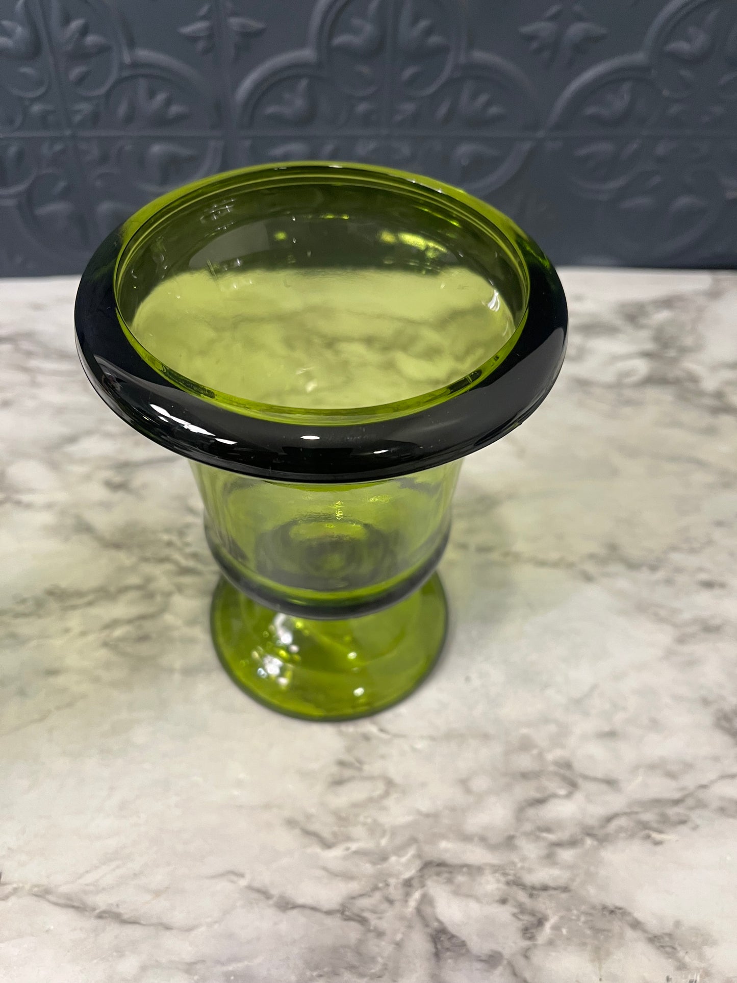 Green Glass Liberty Bell Pedestal Planter