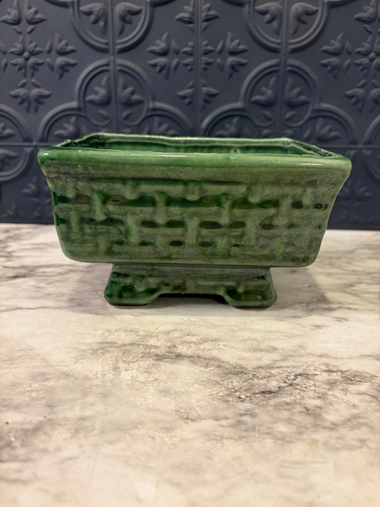 Vintage Green Basketweave Planter