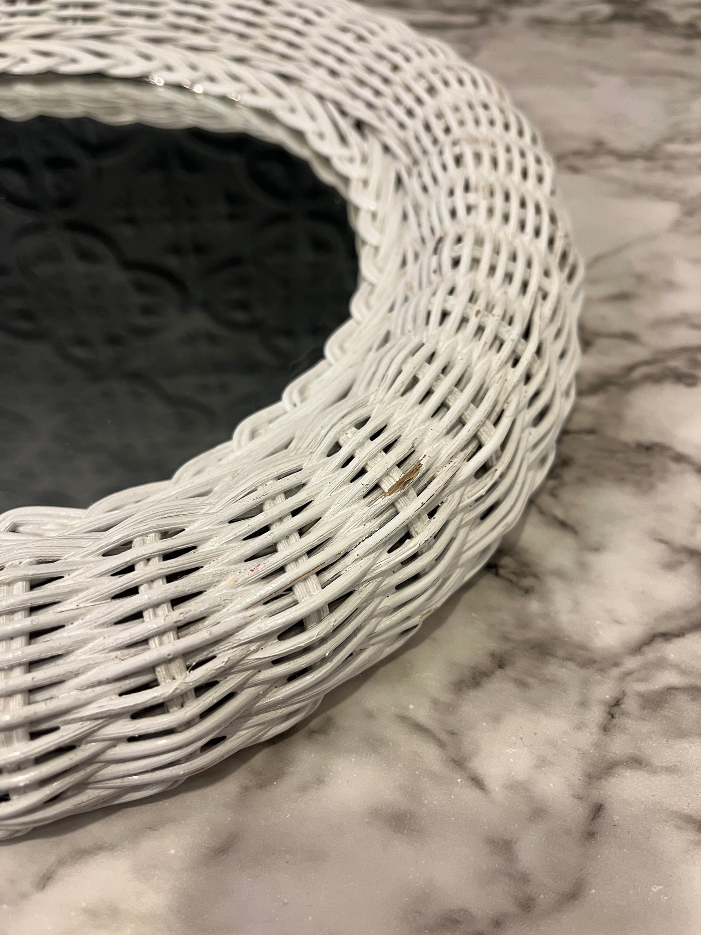 Oval White Wicker Mirror 17.5"