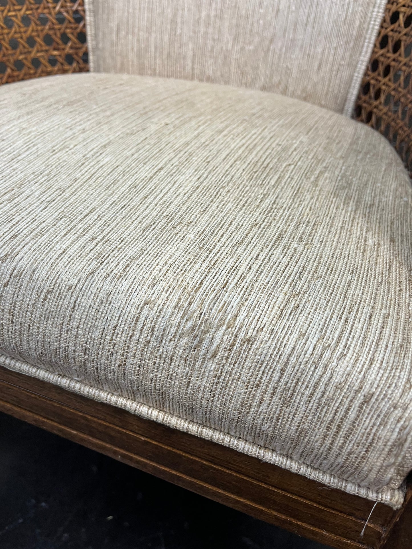 Cream Sitting Chair with cane arm rest