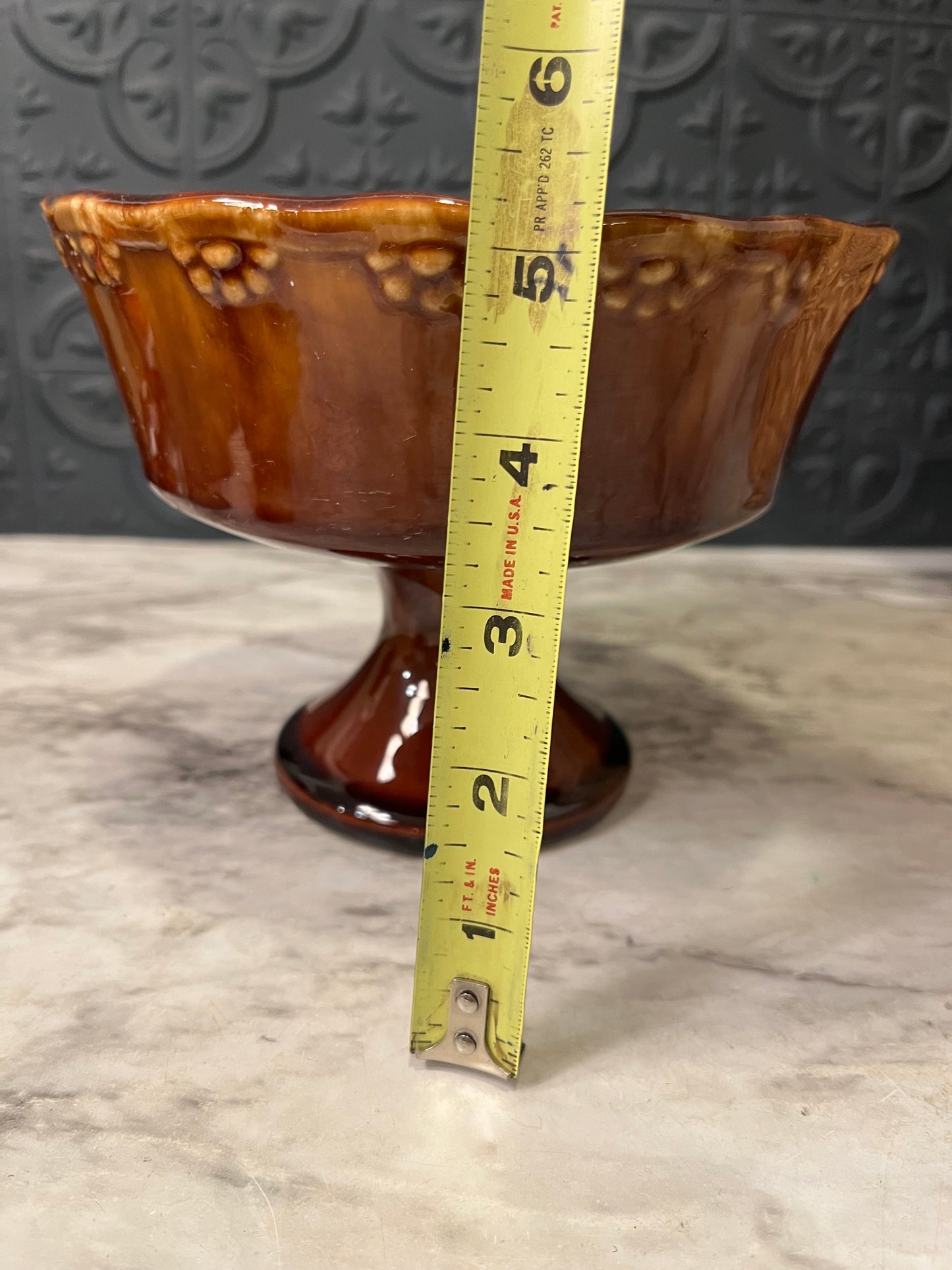 USA Brown Pedestal Pottery Bowl