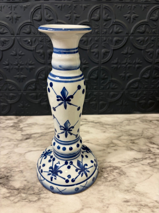 Blue and White Candlestick 9.75"