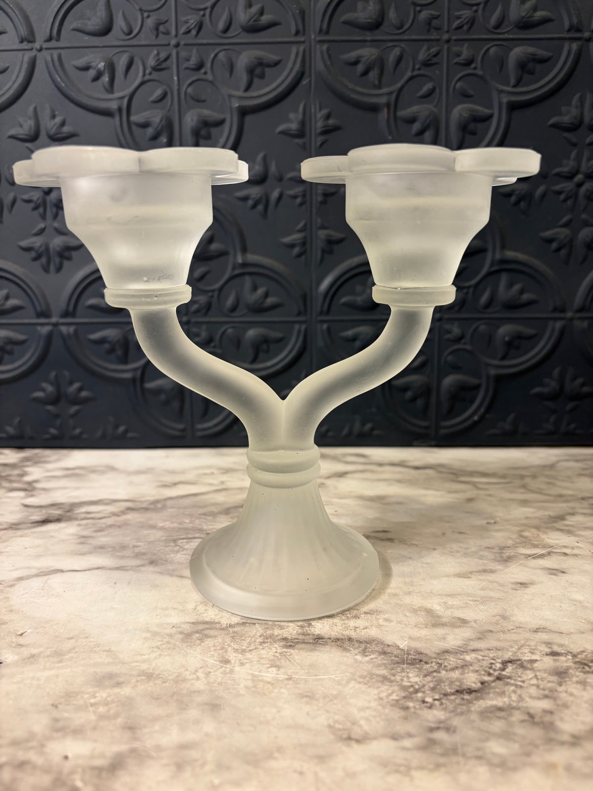 Dual Frosted Glass Tulip Candle Holder