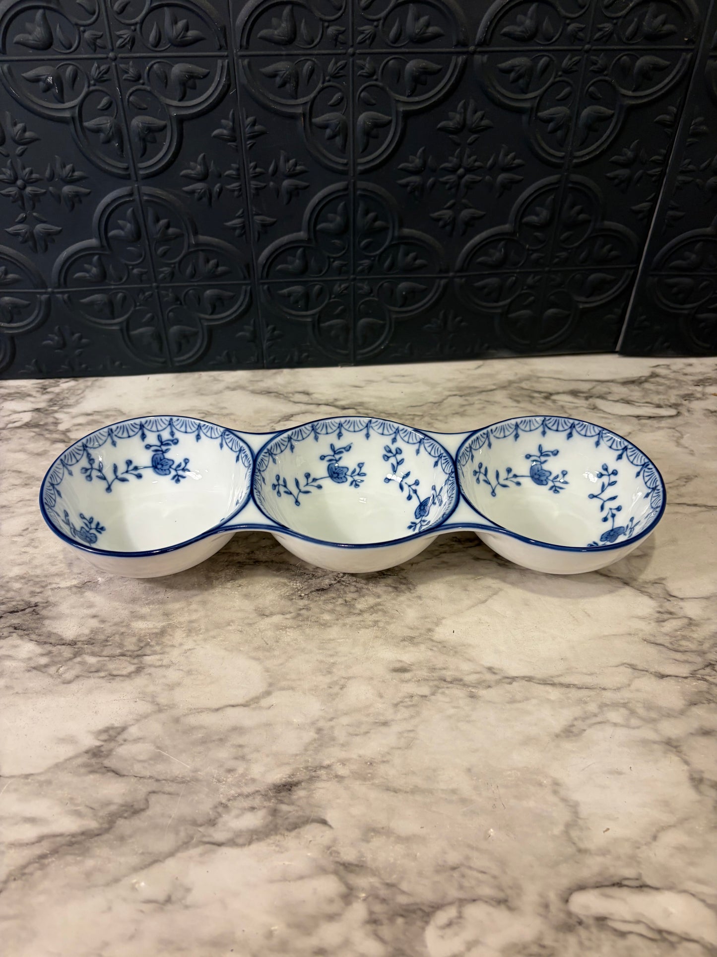 Triple Blue and White Serving Bowls