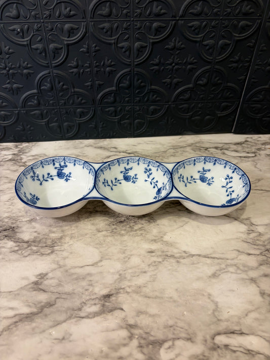 Triple Blue and White Serving Bowls