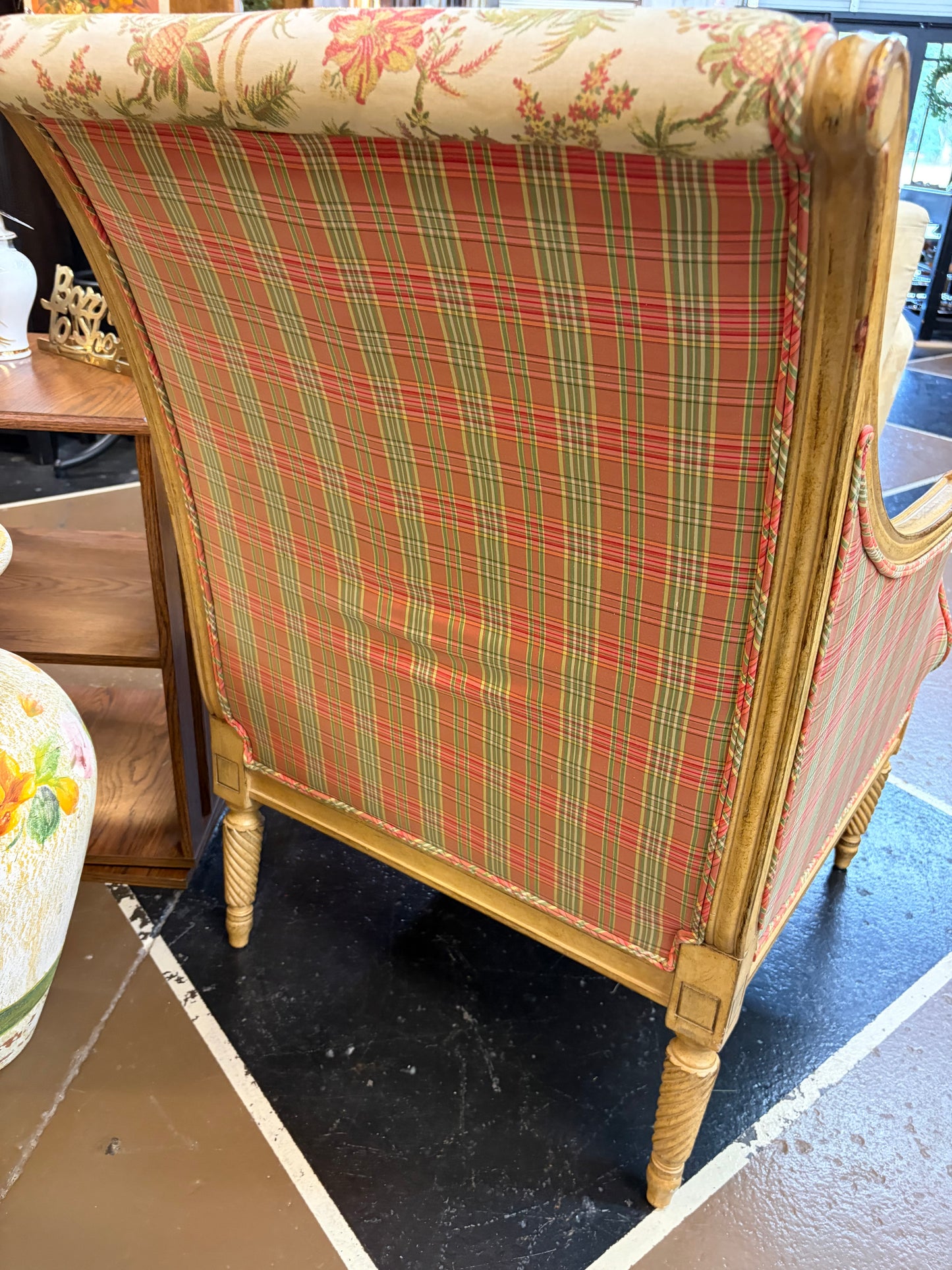 Floral Chair with Light Wood