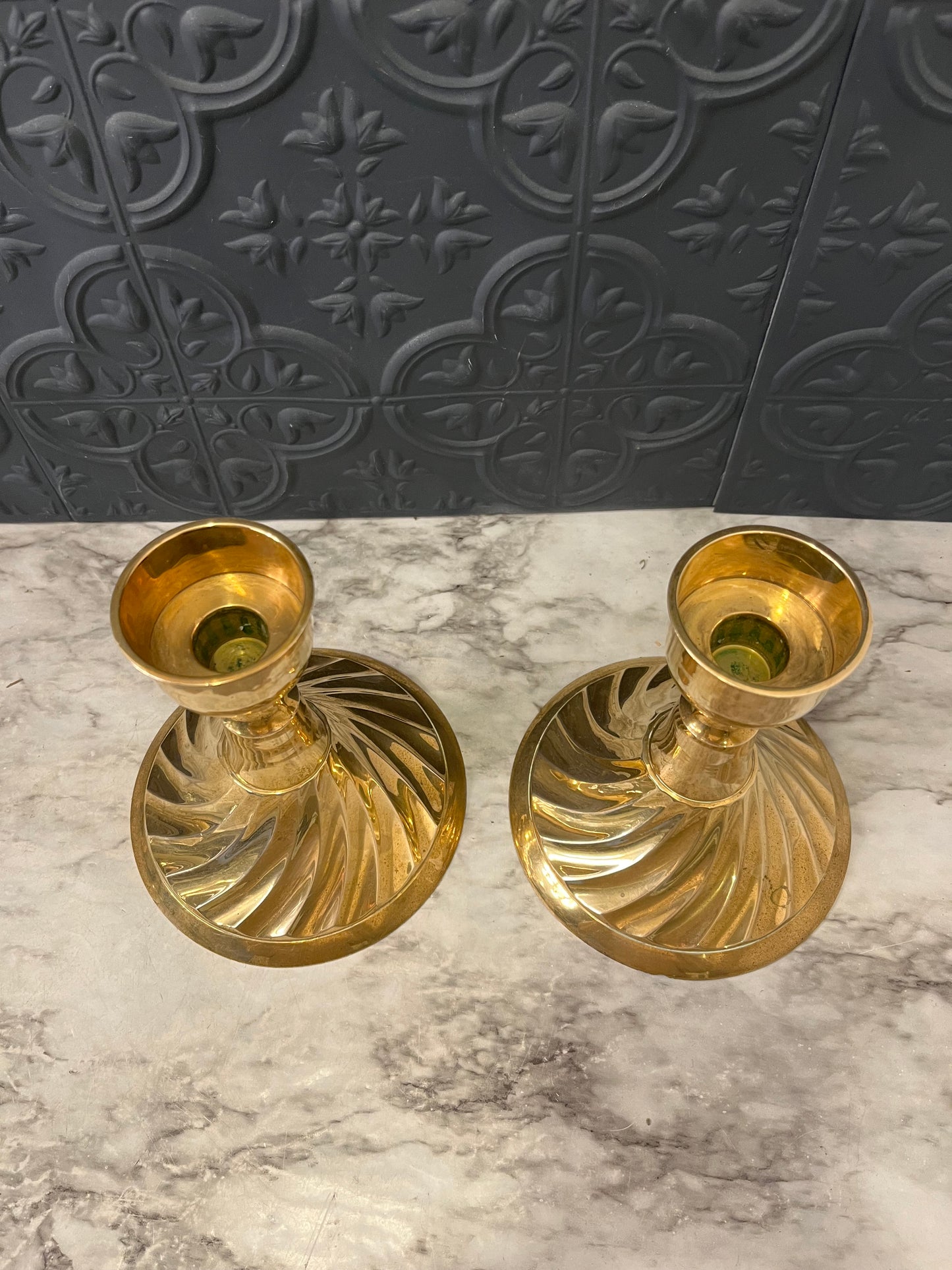 Vintage Spiral Base Brass Candle Holder set of 2