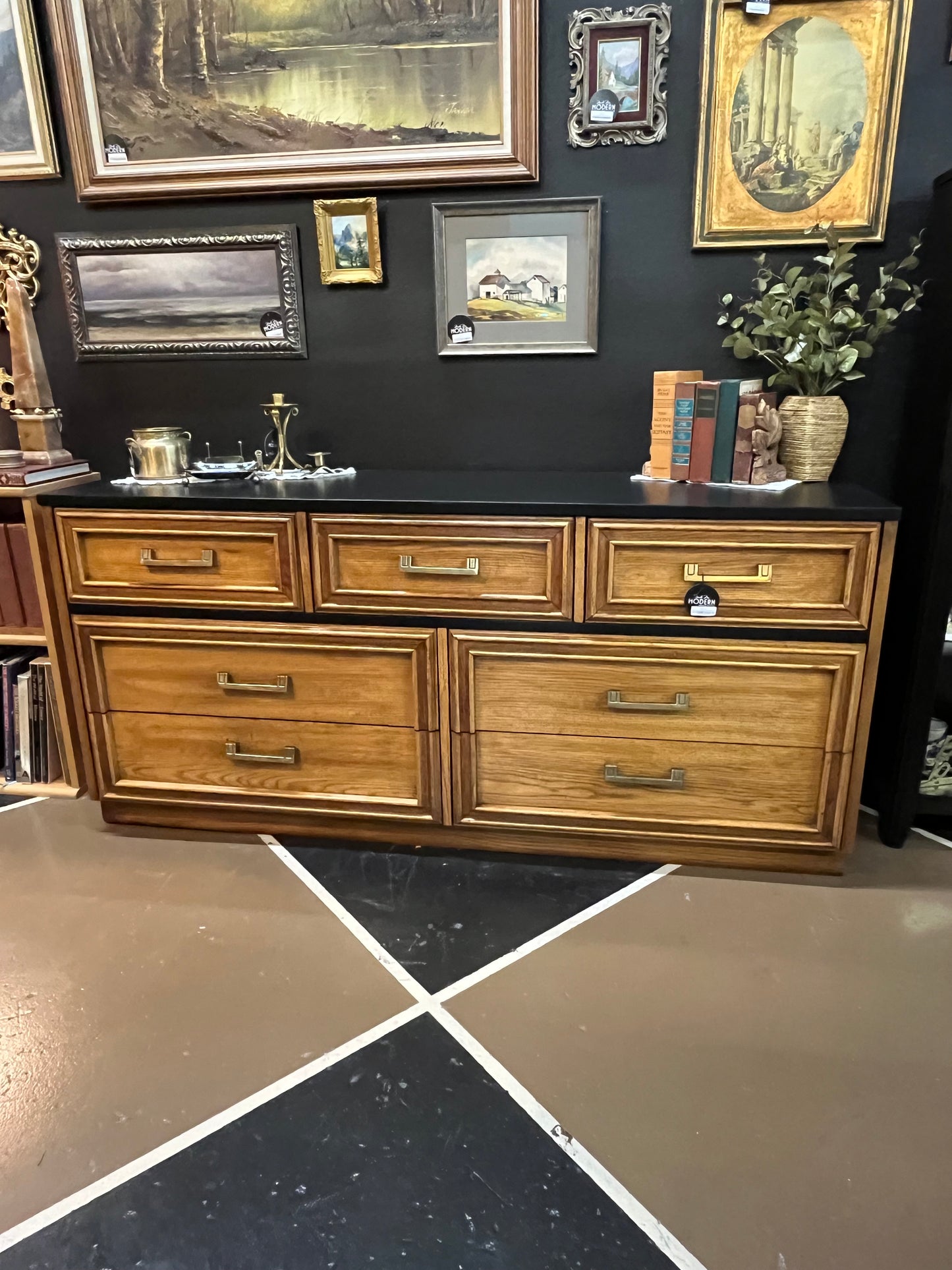 Mid century Style Dresser with Painted Black Top