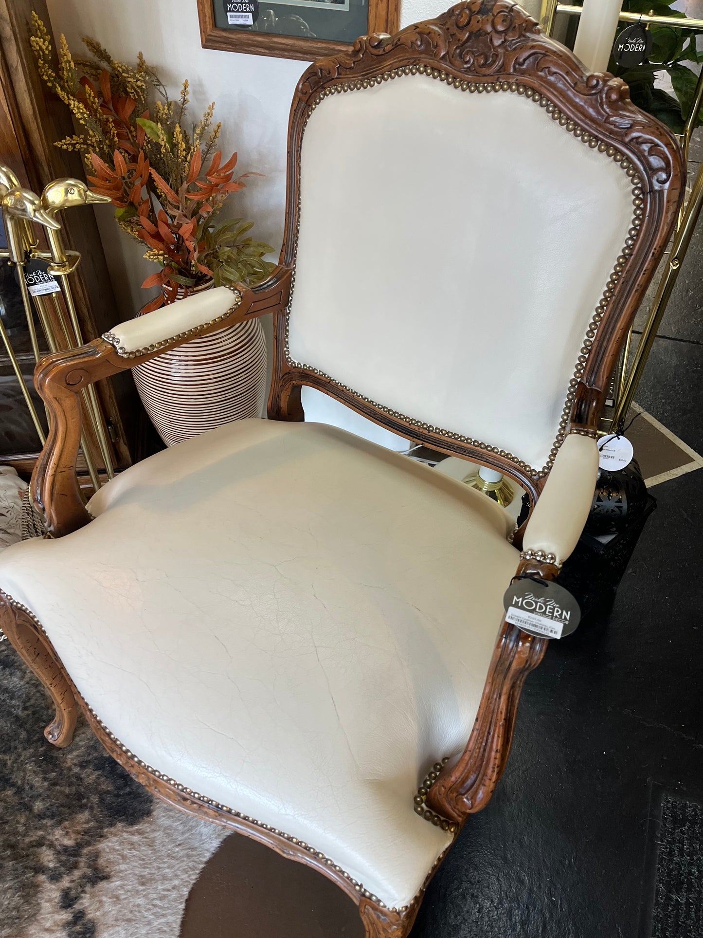 Cream Leather Chateau d'ax French style chair