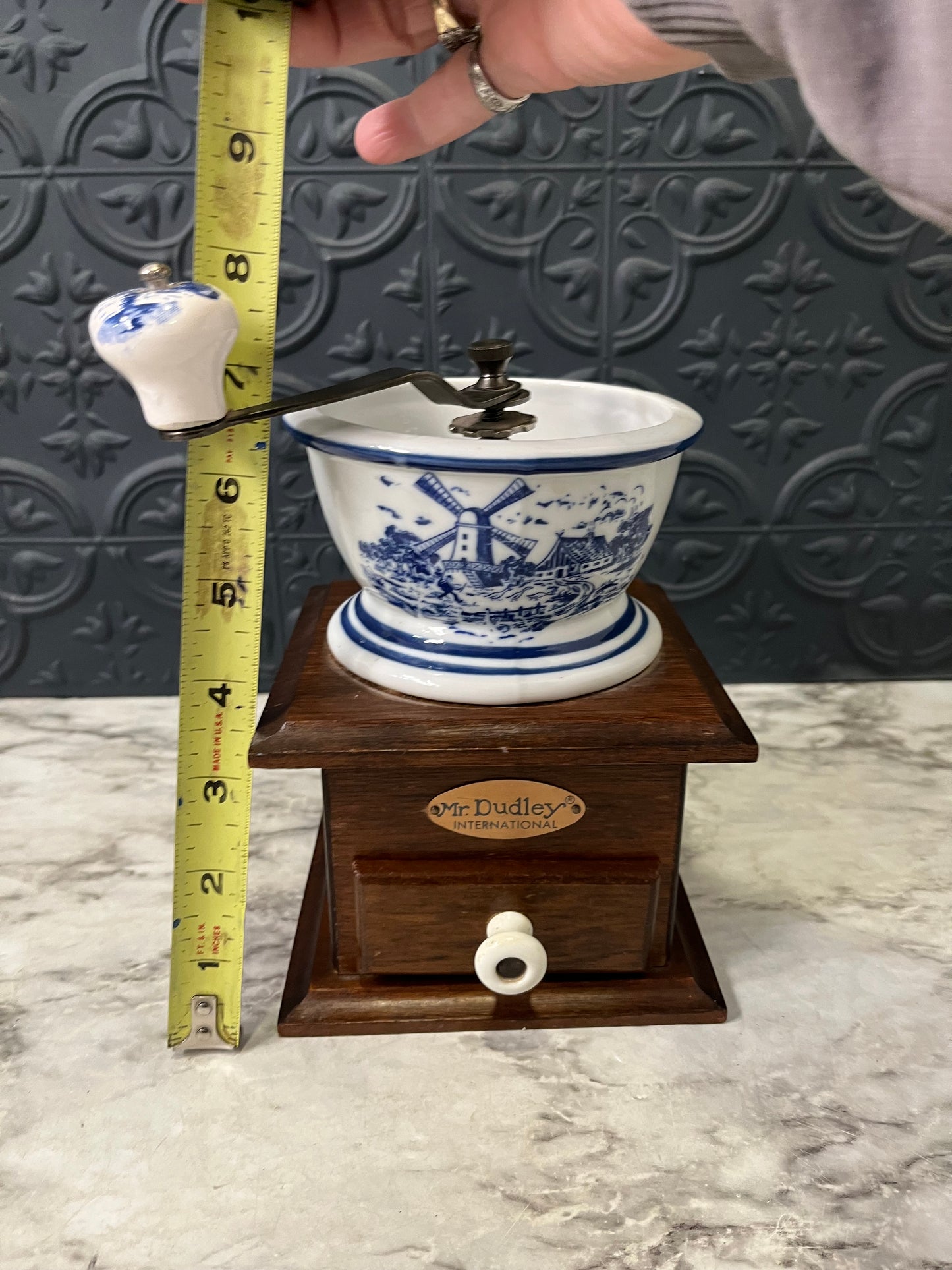 Mr Dudley Coffee Grinder with Blue and White