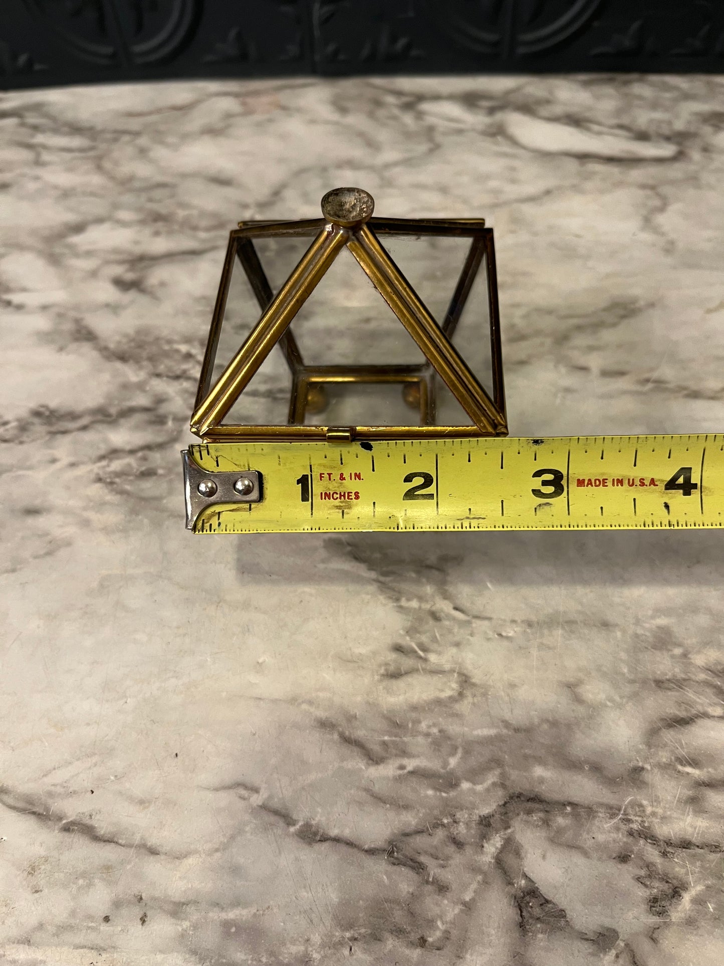 Brass and Glass Pyramid Shape Box AS IS