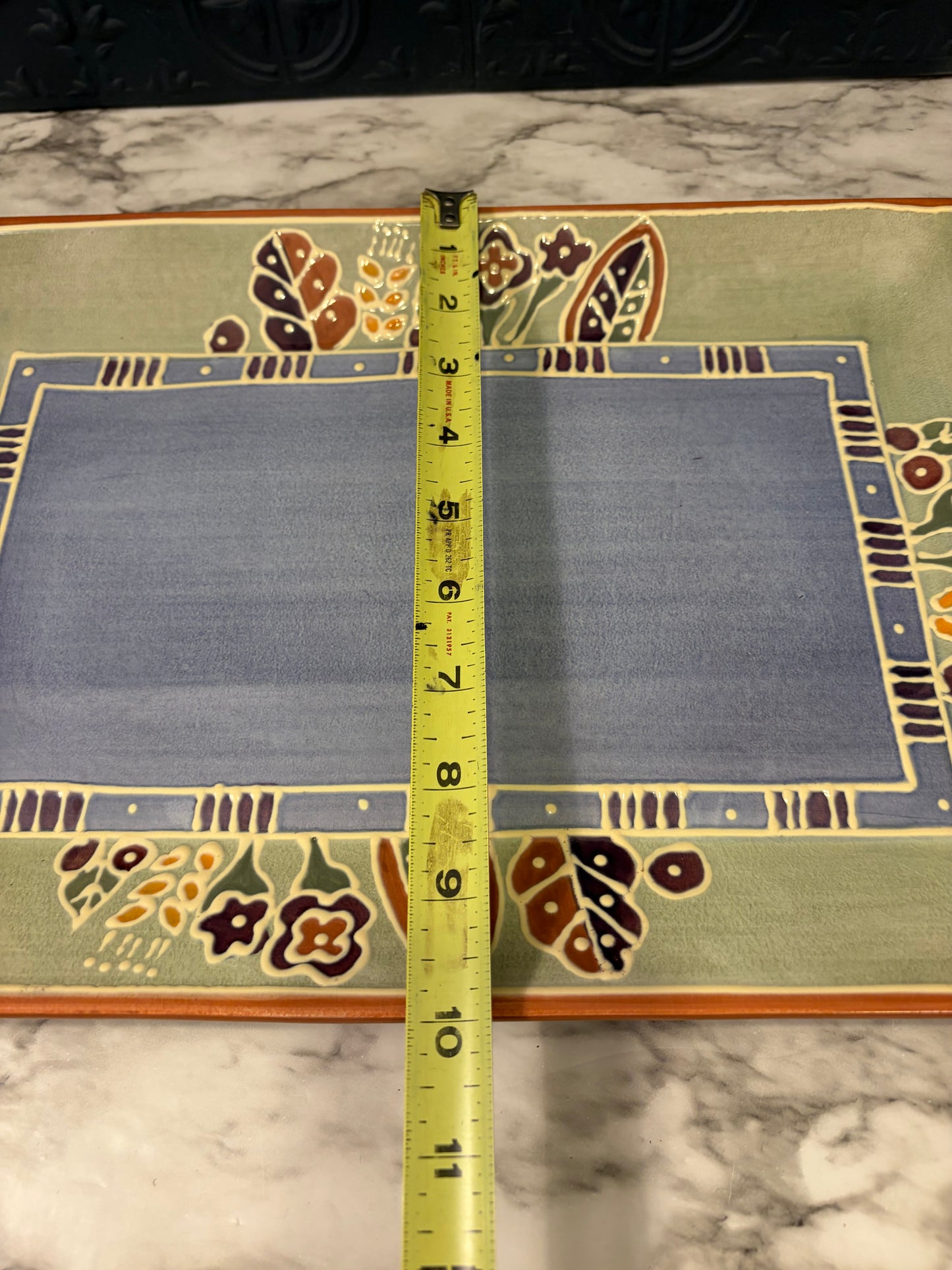 Glazed Pottery Tray 15" Blue and Green