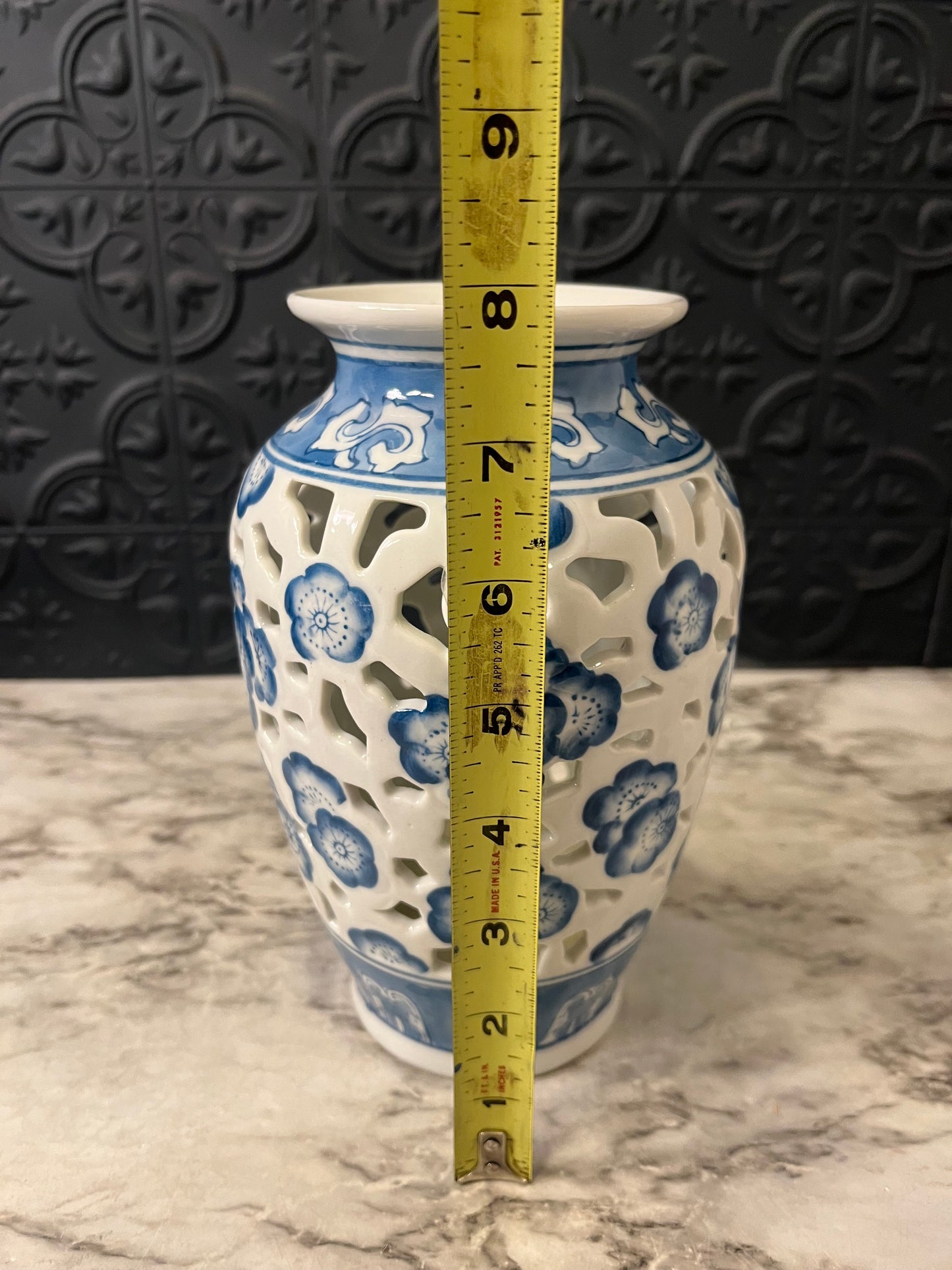 Blue and White Vase with Cutouts