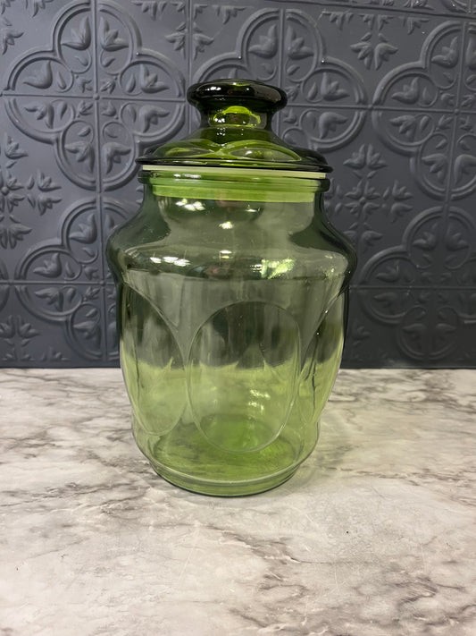 Green Glass Thumbprint Canister