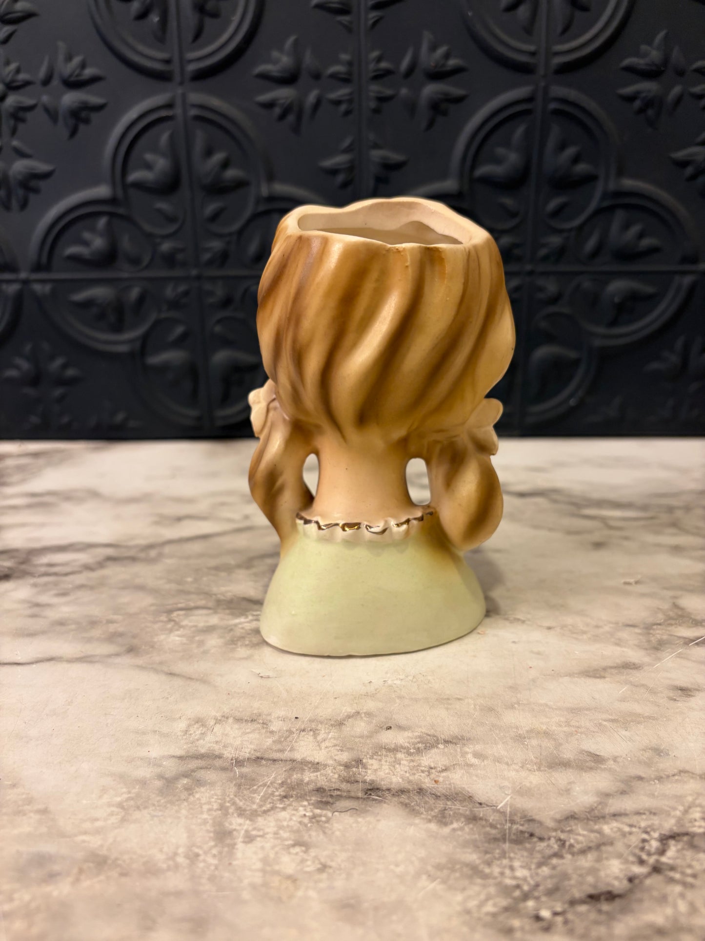 Enesco Teenager Head Vase with Green Bow