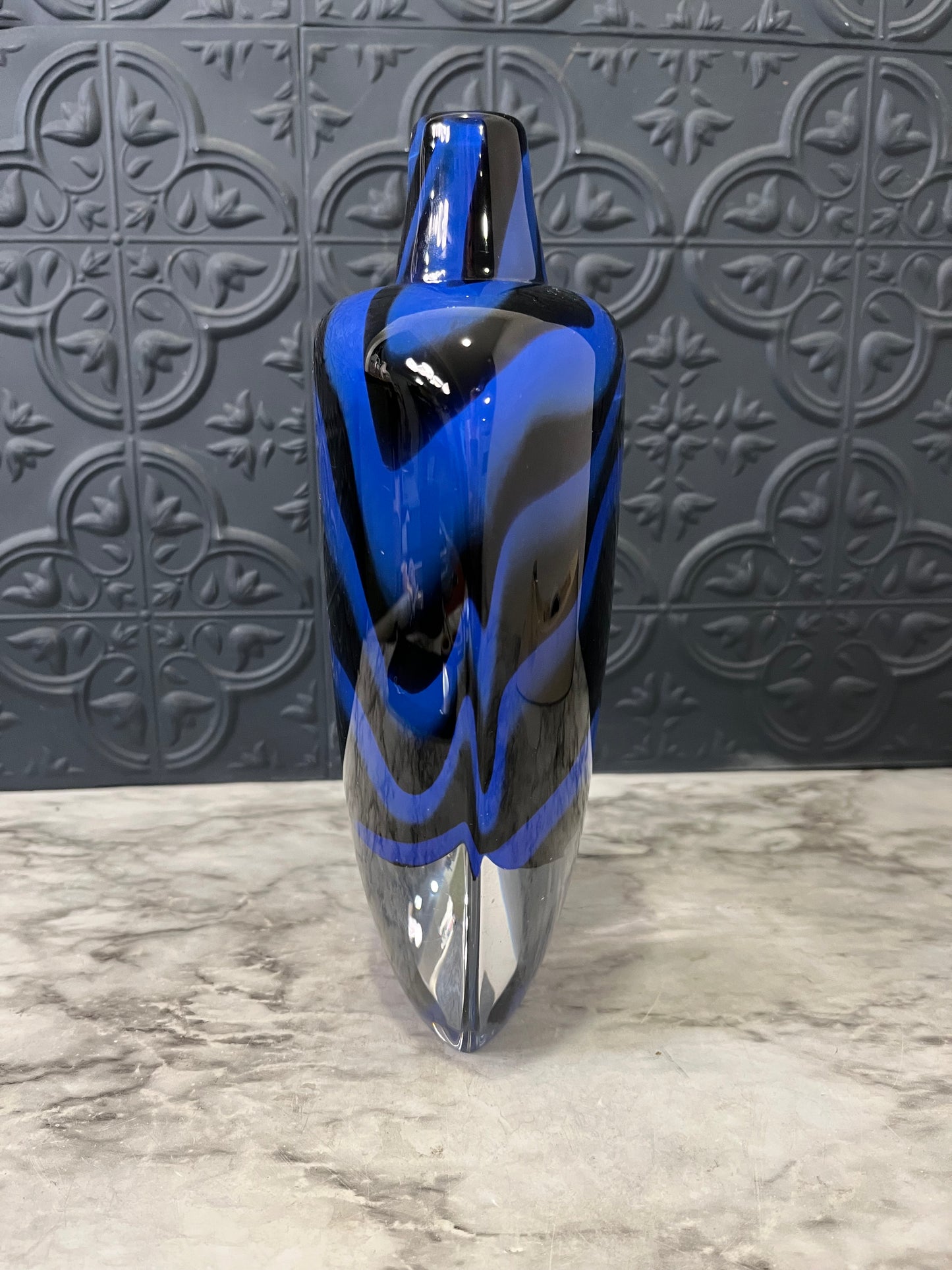 Kosta Boda Blue and Black Swirl Vase