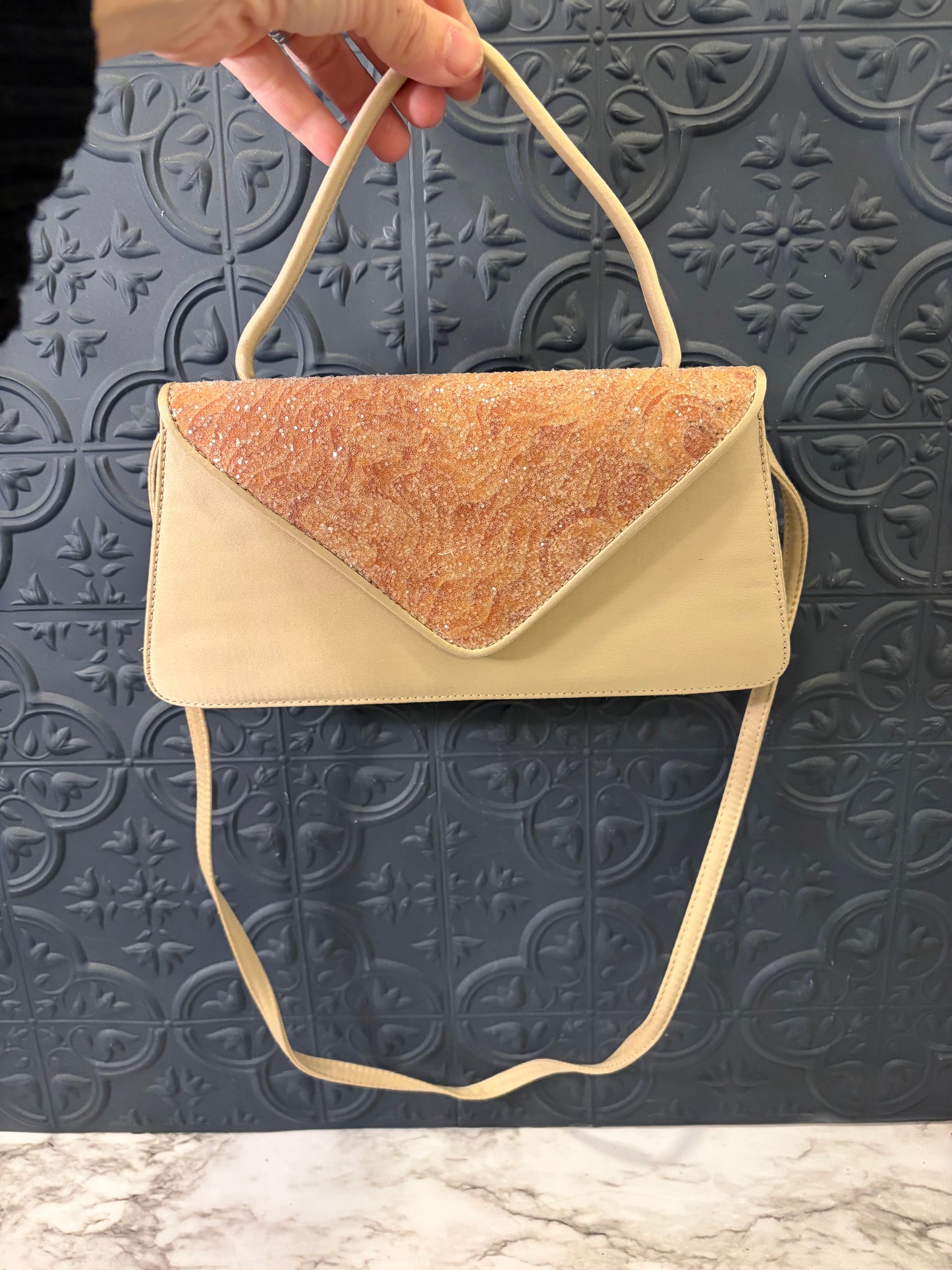 Italian Champagne Beaded Clutch