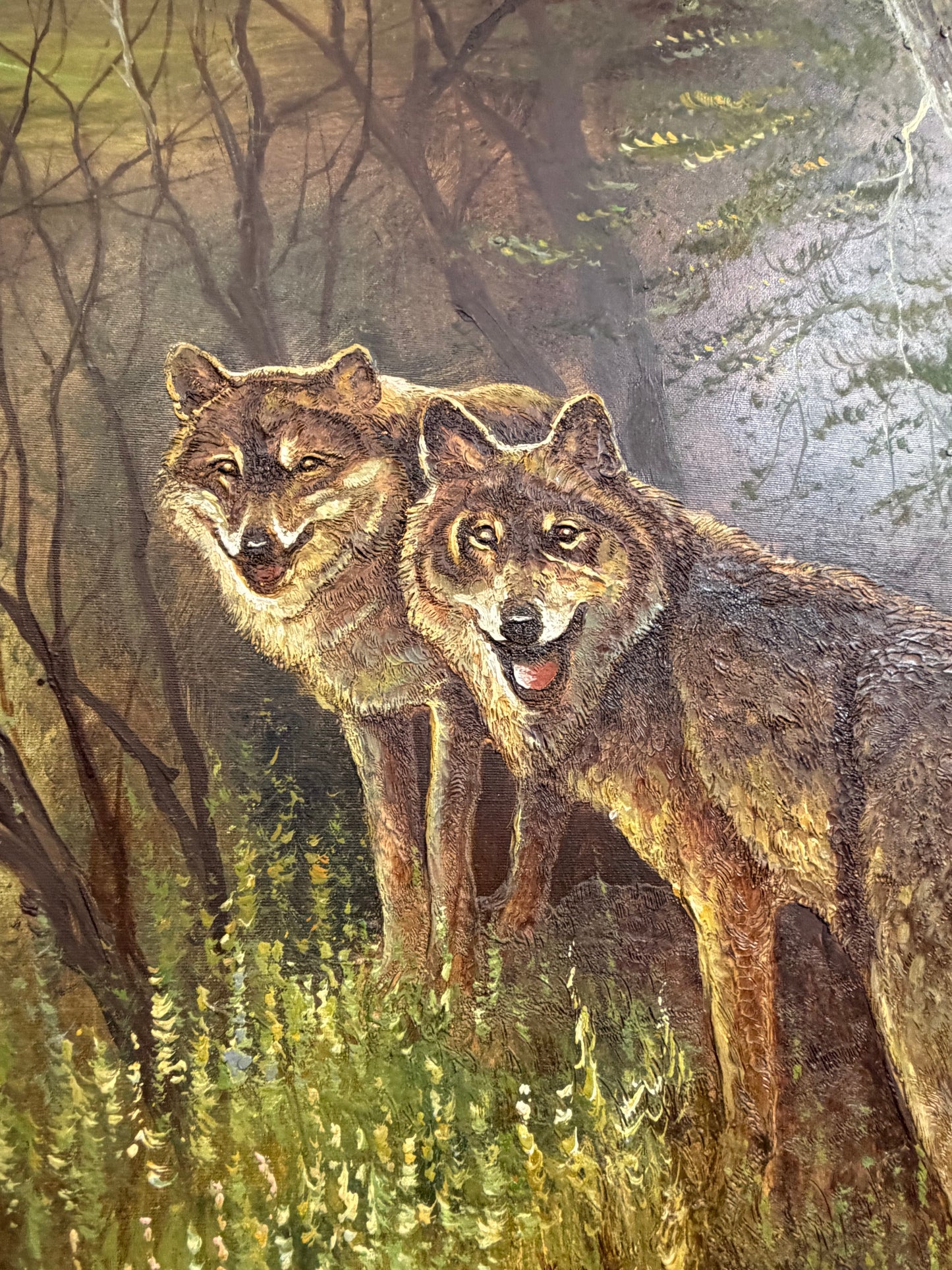 Original Oil Painting by H. Carlton Two Wolves