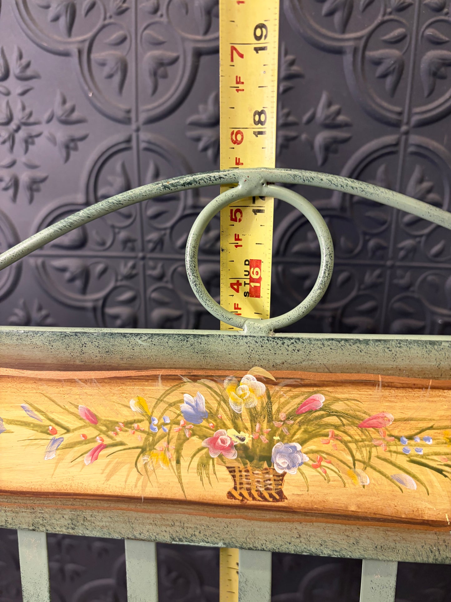 Collapsible Metal Magazine rack with Painted flowers