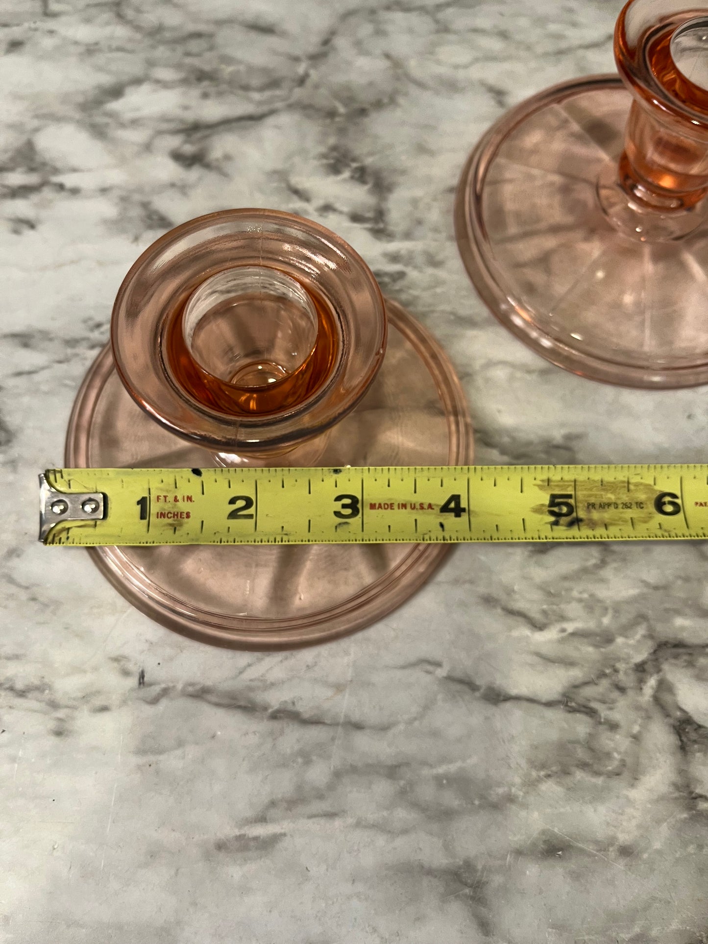 Pink Glass Candle Holders with Round Base Set of2