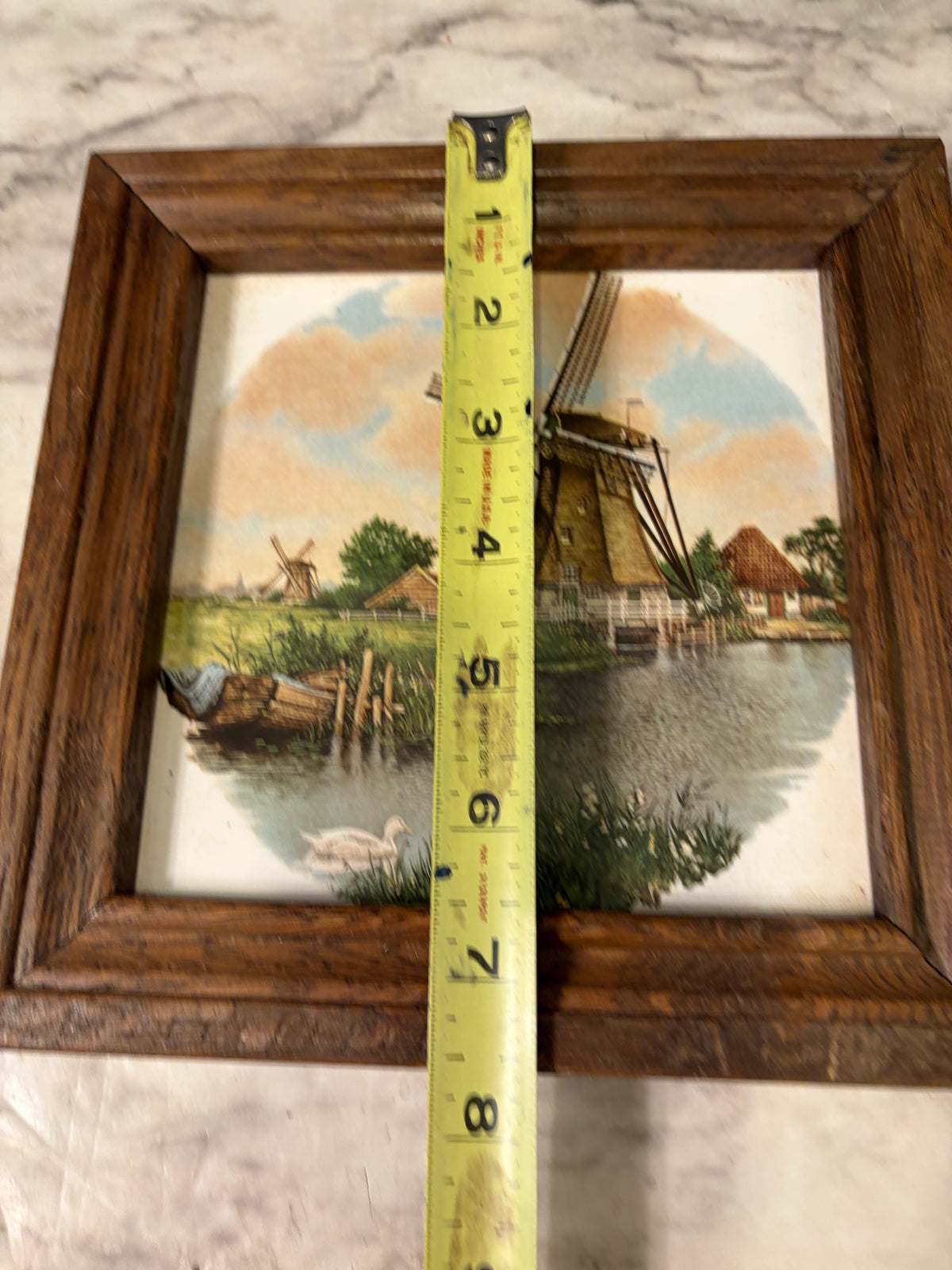 Hand Painted Tile of Windmill Framed