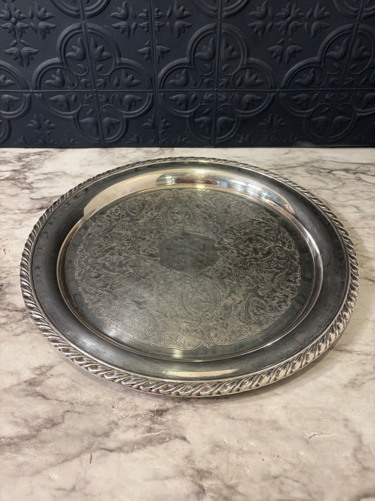 12" Etched Silver Plate Tray with Rope Edge