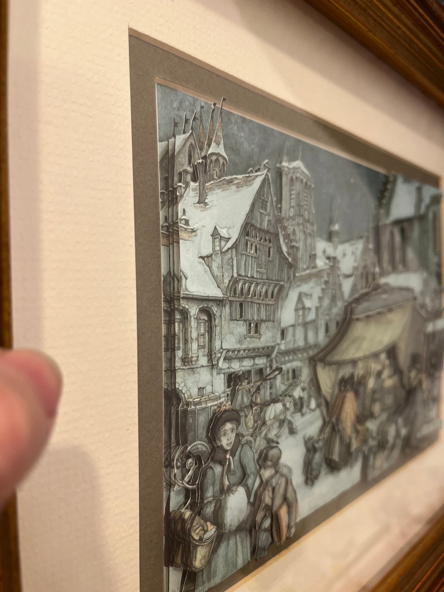 Paper Scultpure of Village Framed by E K Martin