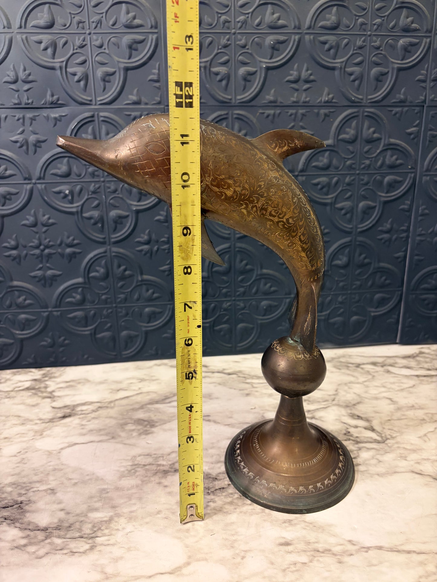 Etched Brass Dolphin  on Stand