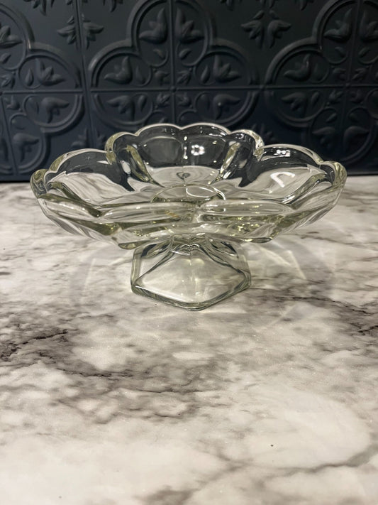 Clear Glass Clover pedestal bowl