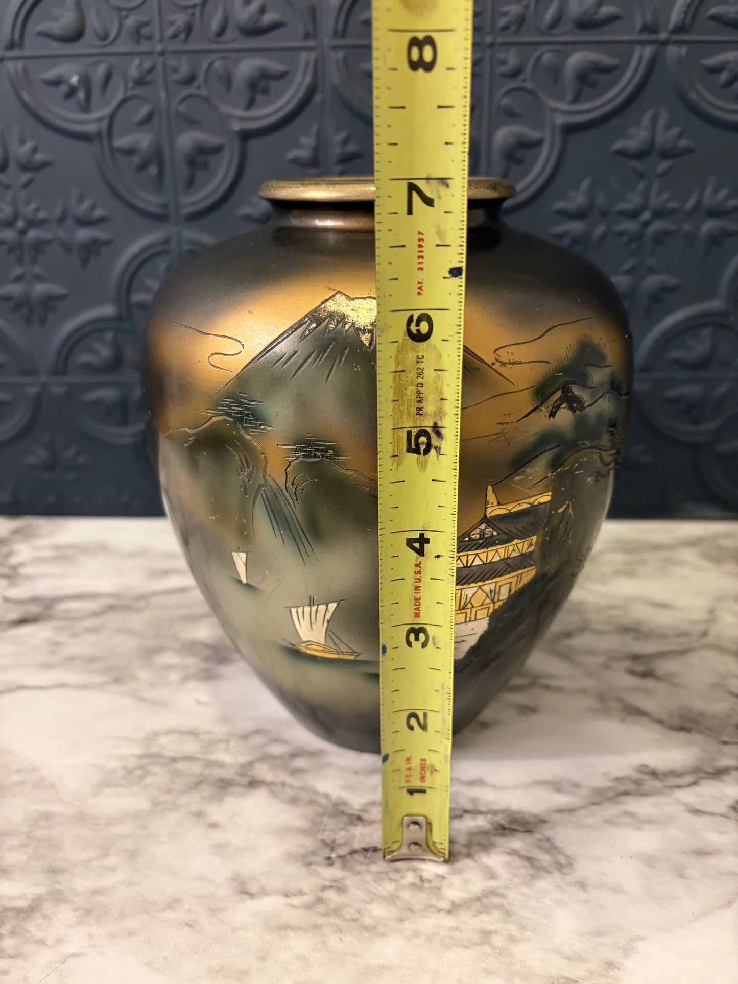 Japanese Etched Mt. Fugi Vase
