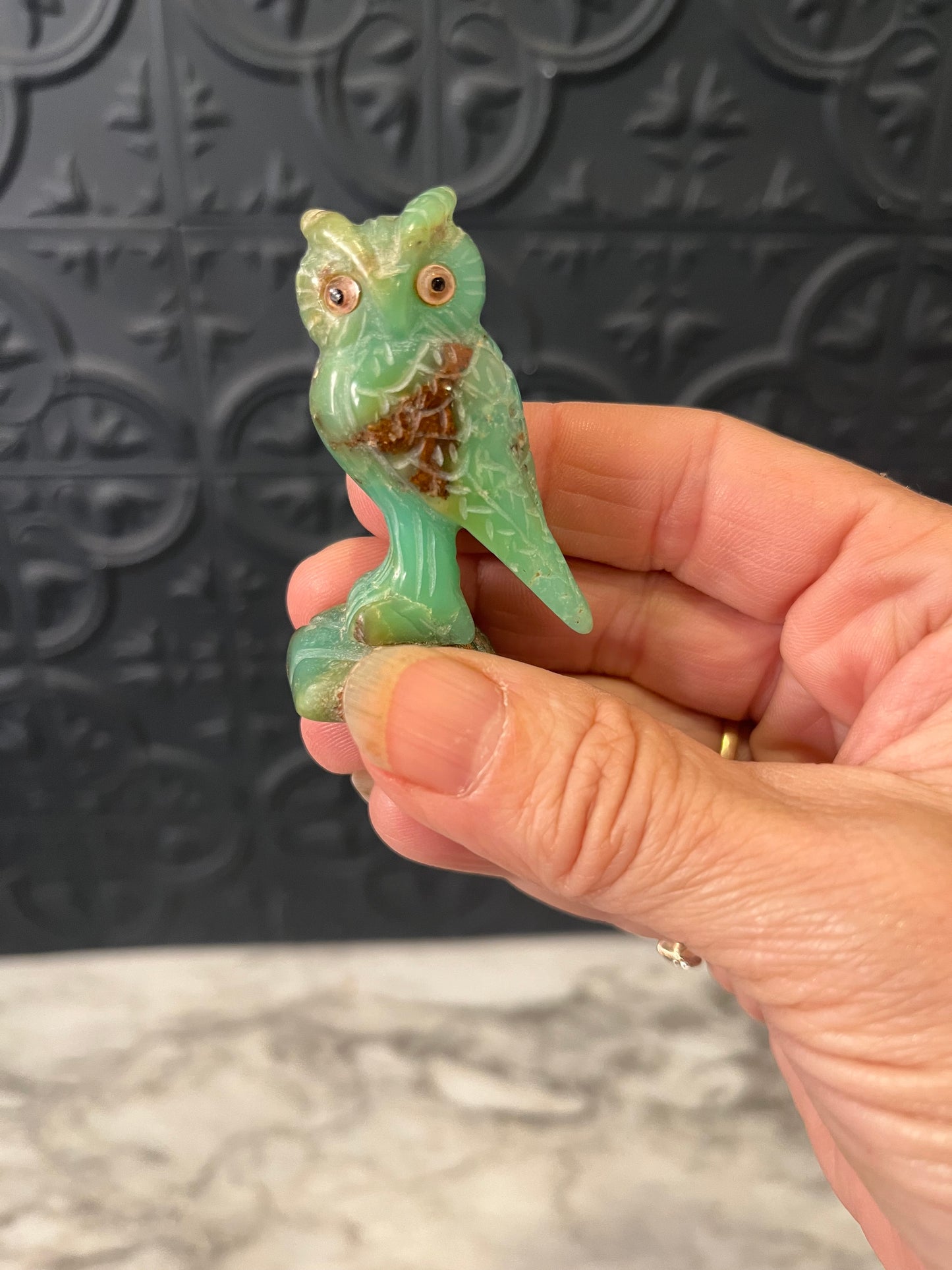 Mini green stone owl