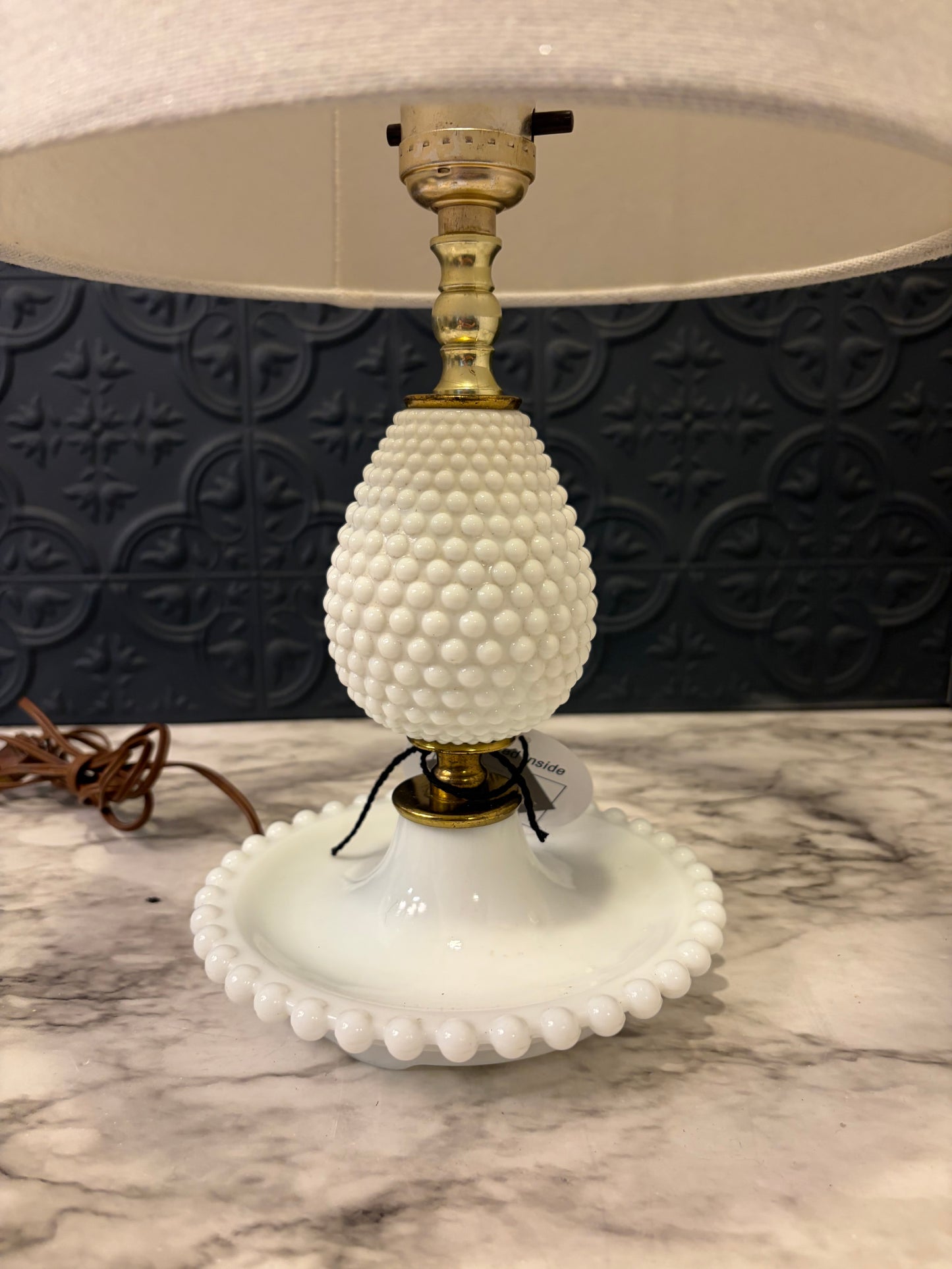 Hobnail Milk Glass Lamp 15"
