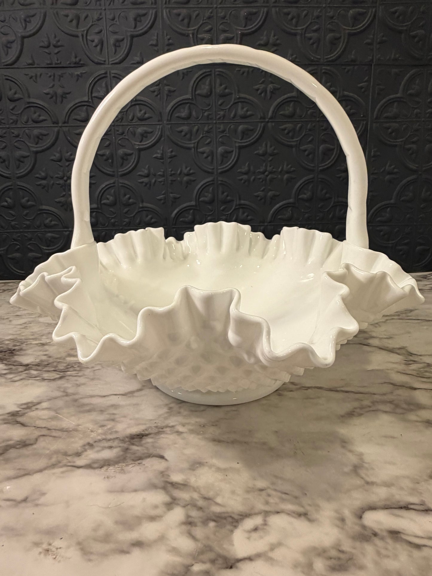 Milk Glass Hobnail Basket