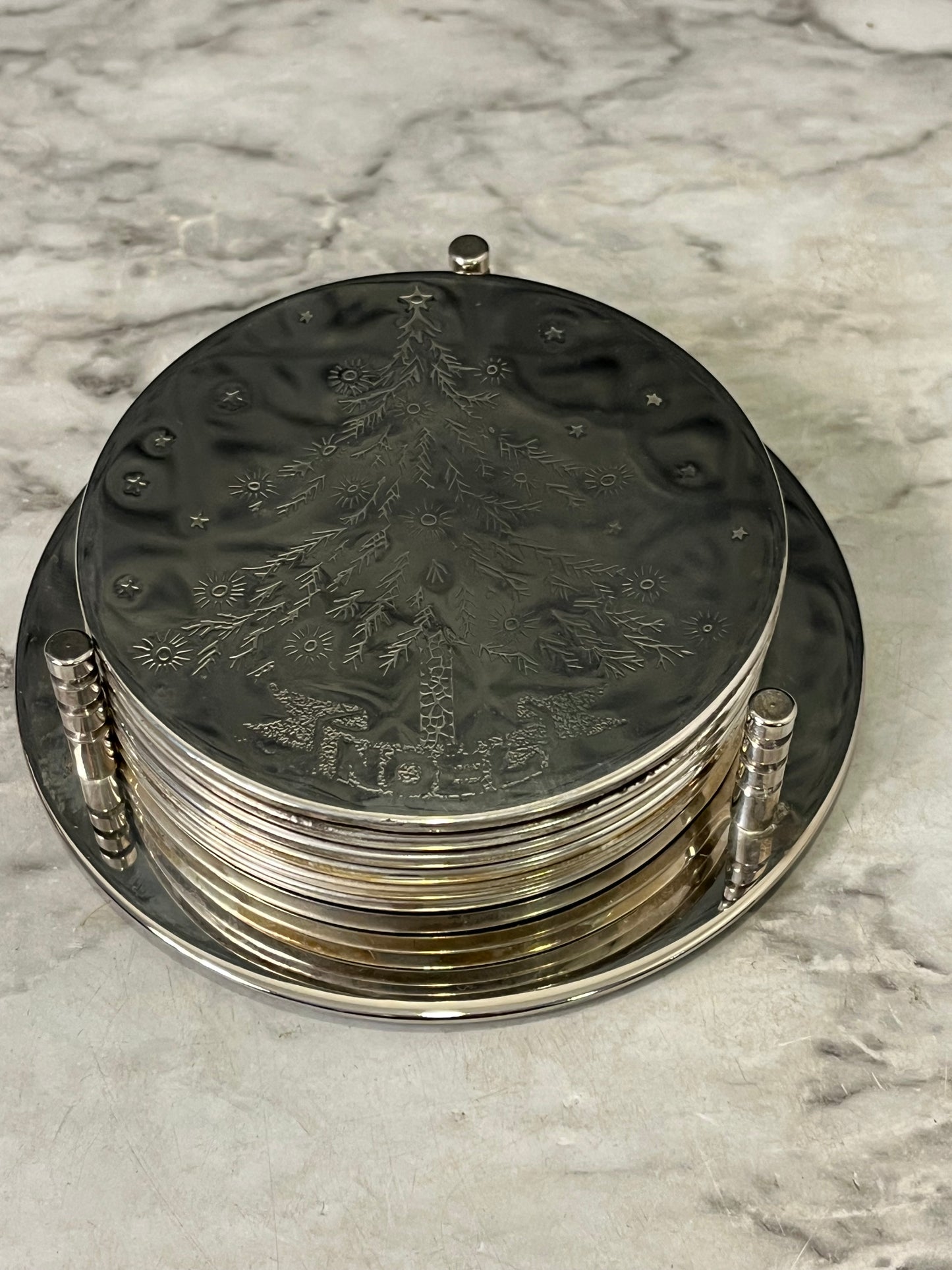SIlver plated NOEL coaster set
