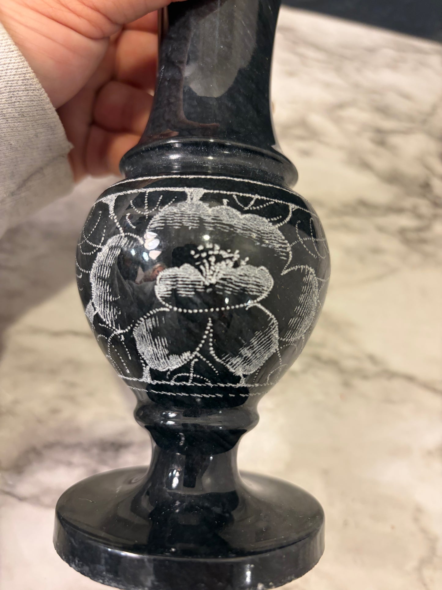 Etched Grey Stone Vase 8"