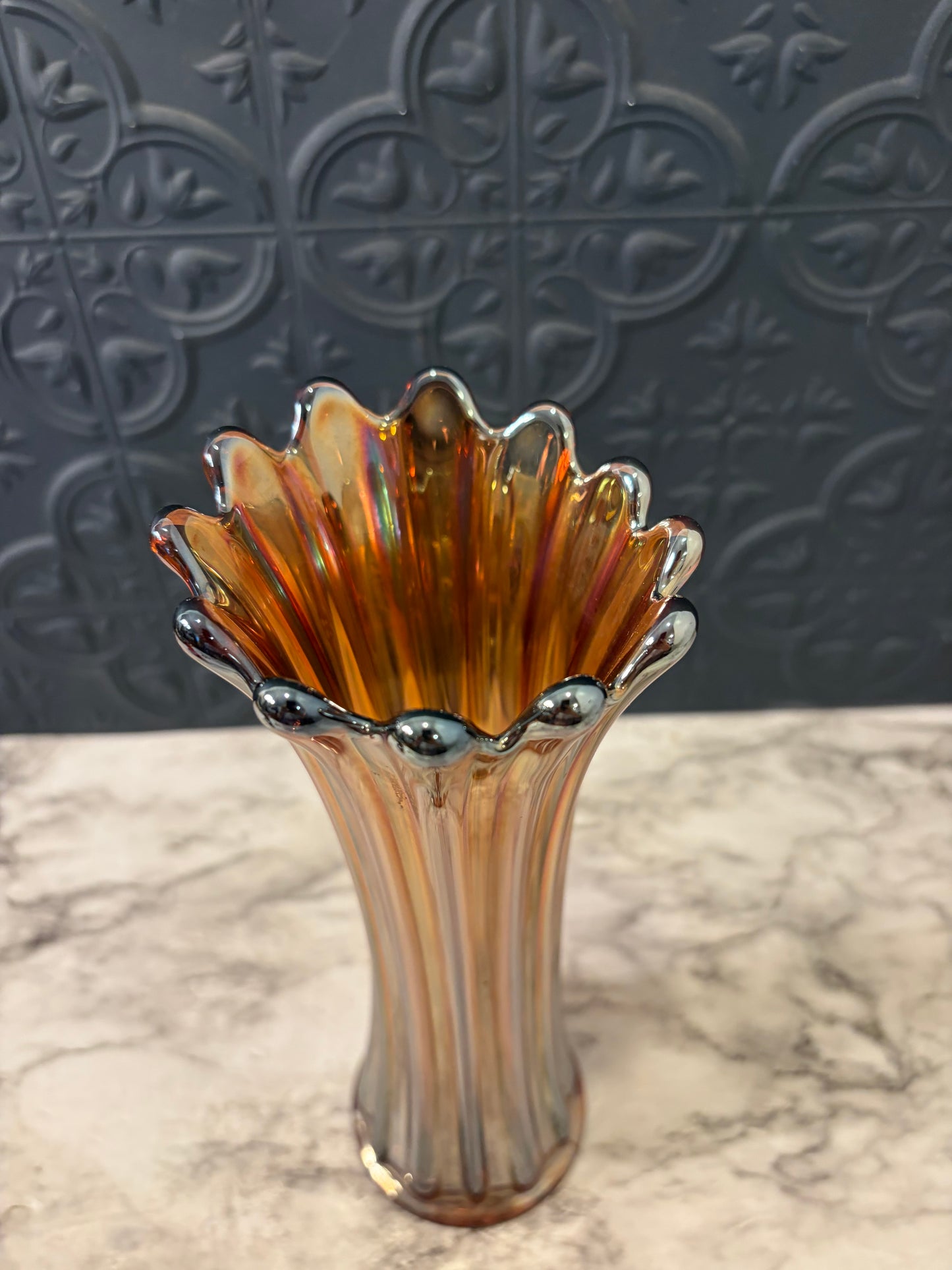 Carnival Glass Swung Vase